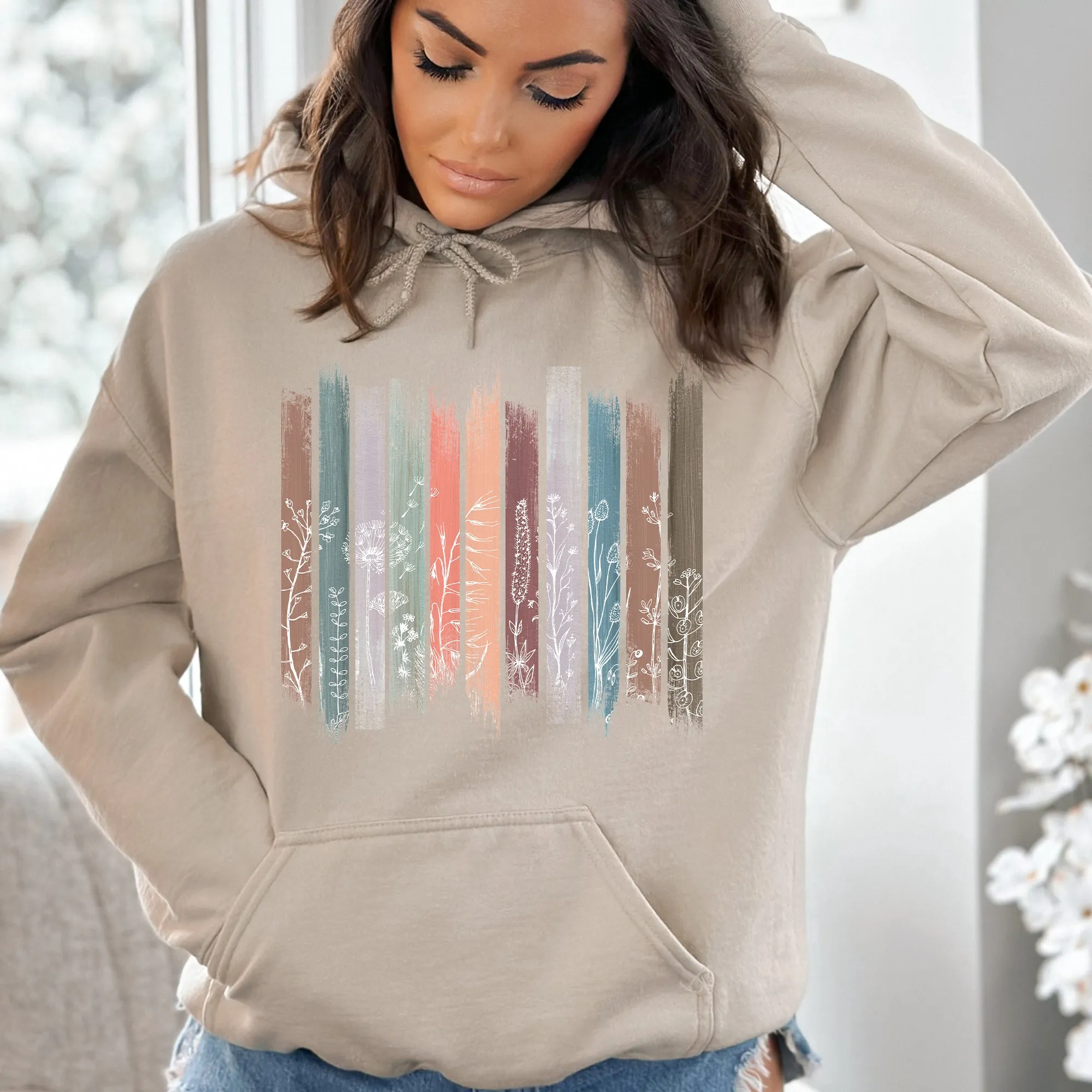 Wildflowers, Nature, Floral, Botanical Stripes Hoodie sold by Refinery Number One product image thumbnail 2