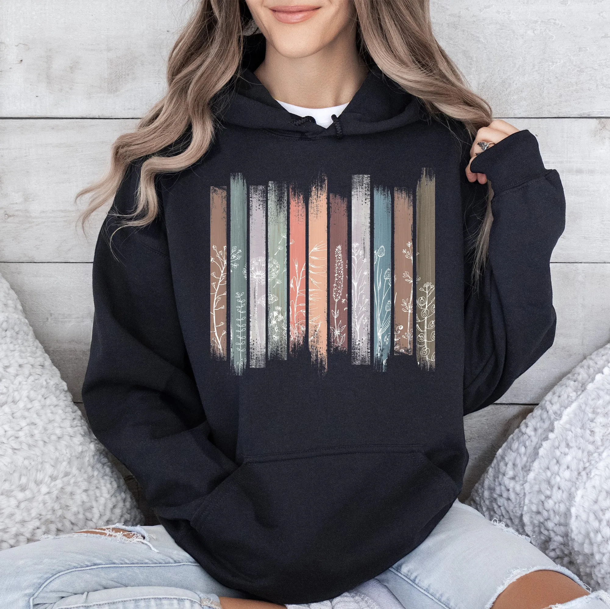 Wildflowers, Nature, Floral, Botanical Stripes Hoodie sold by Refinery Number One product image thumbnail 3