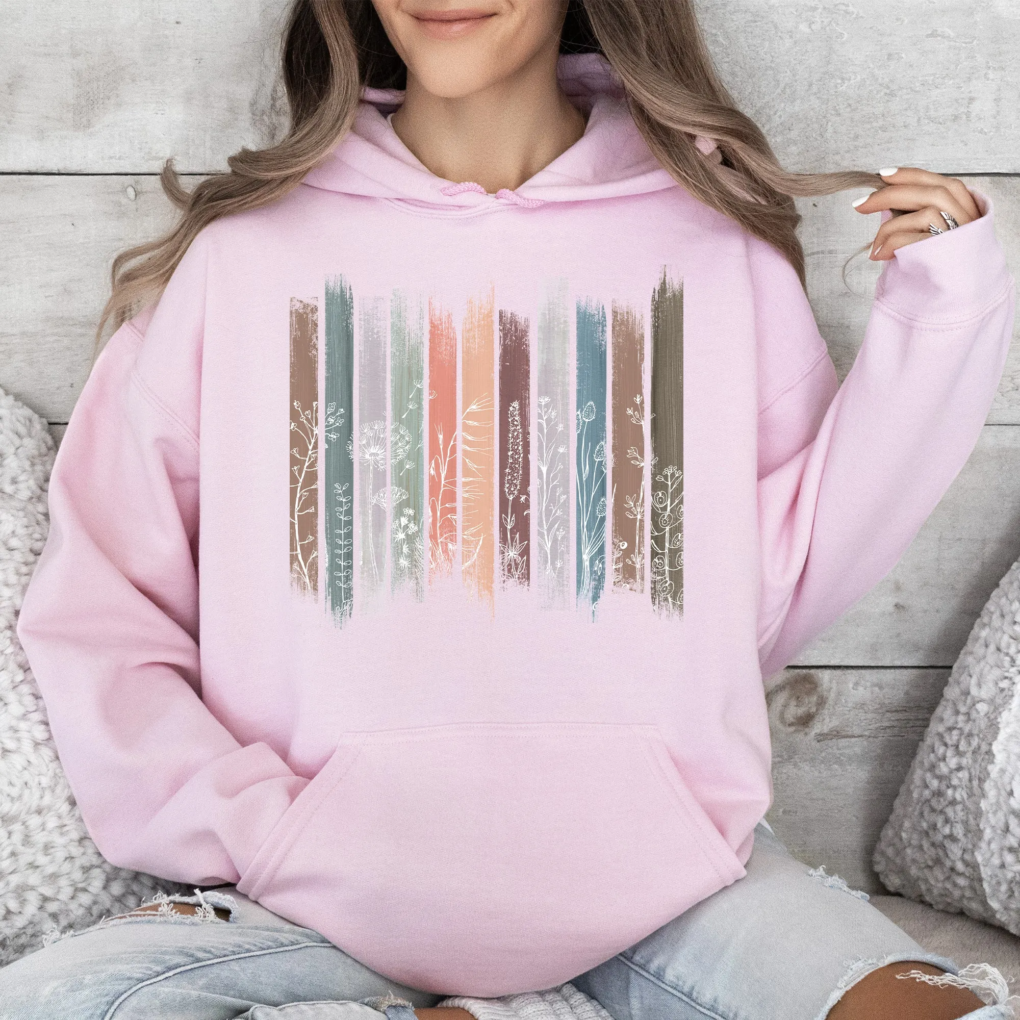 Wildflowers, Nature, Floral, Botanical Stripes Hoodie sold by Refinery Number One product image thumbnail 5