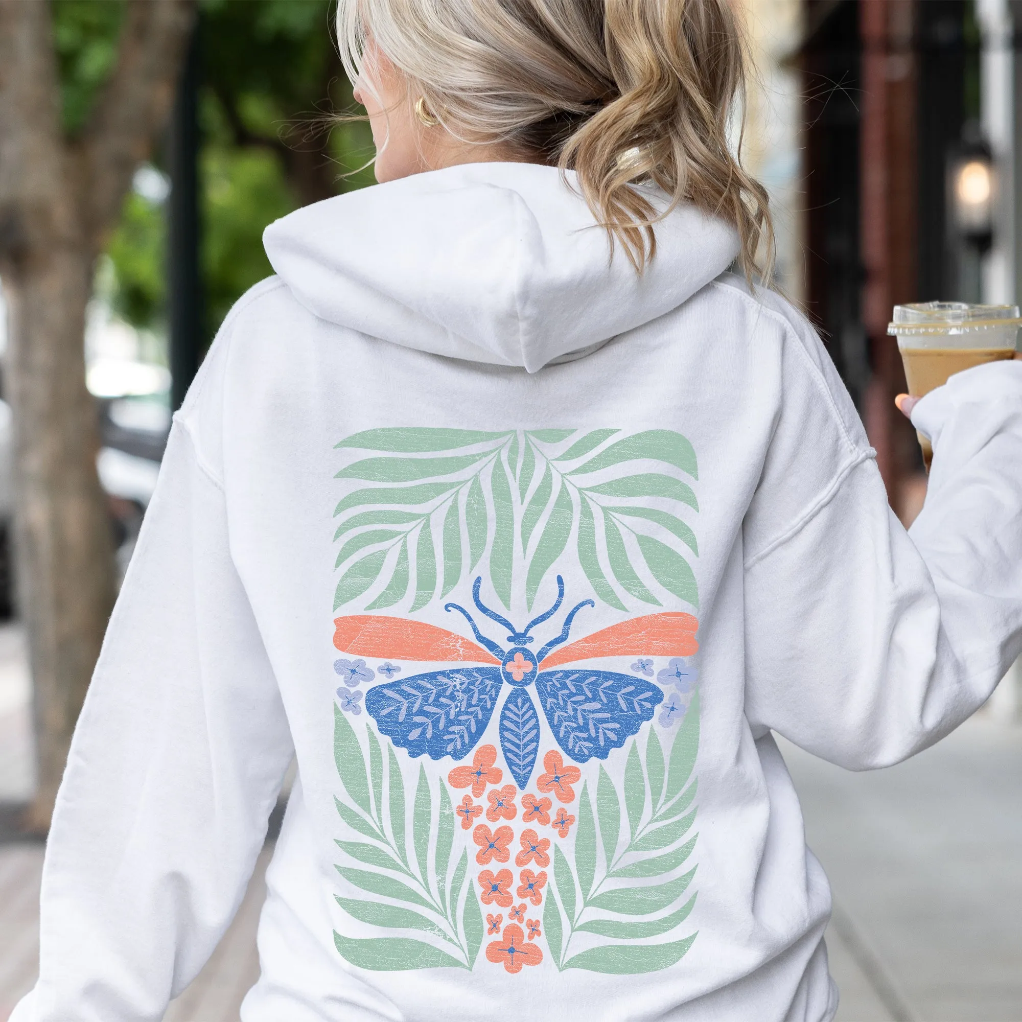 Tropical Butterfly and Palm Design, Boho Print Hoodie sold by Refinery Number One product image thumbnail 3