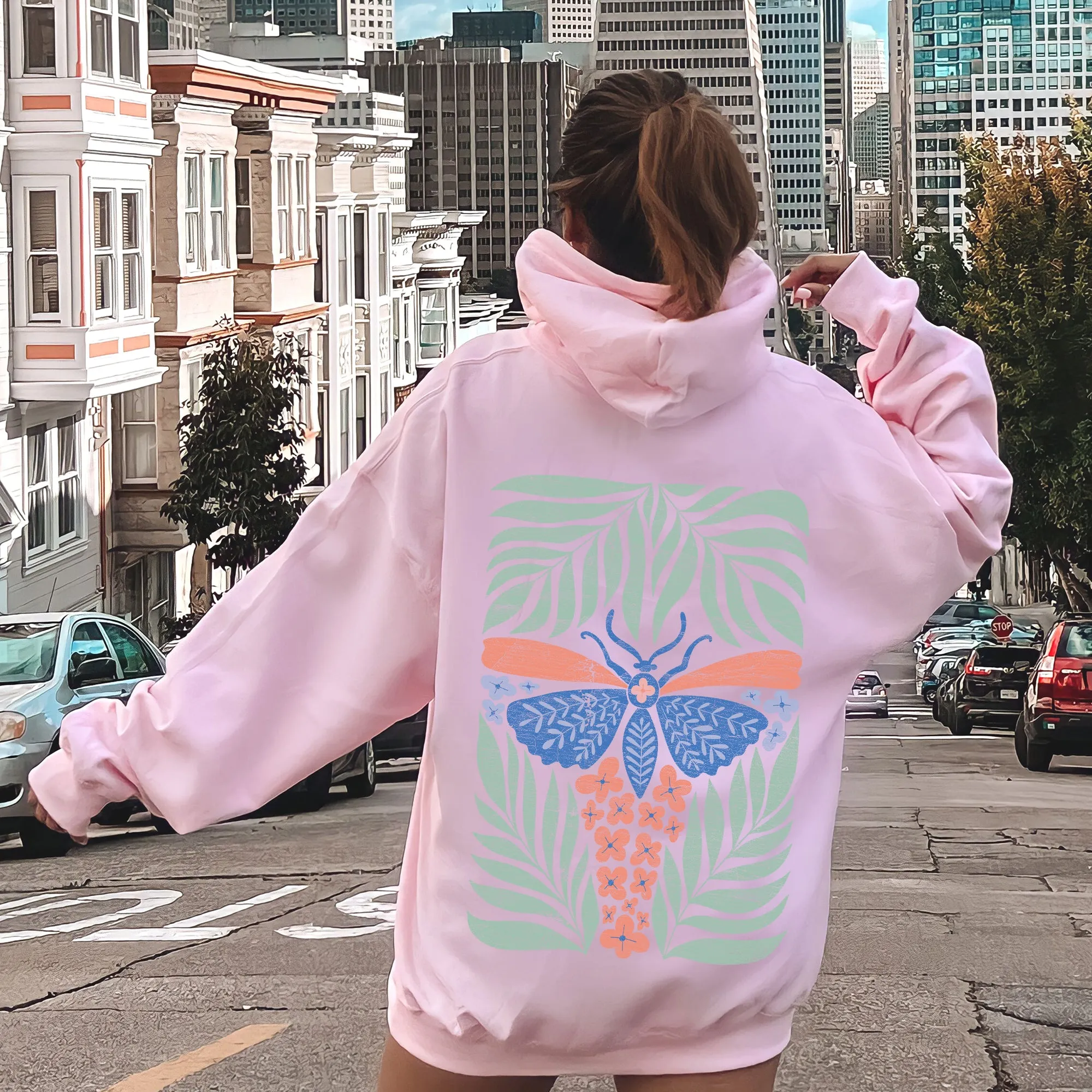 Tropical Butterfly and Palm Design, Boho Print Hoodie sold by Refinery Number One product image thumbnail 5