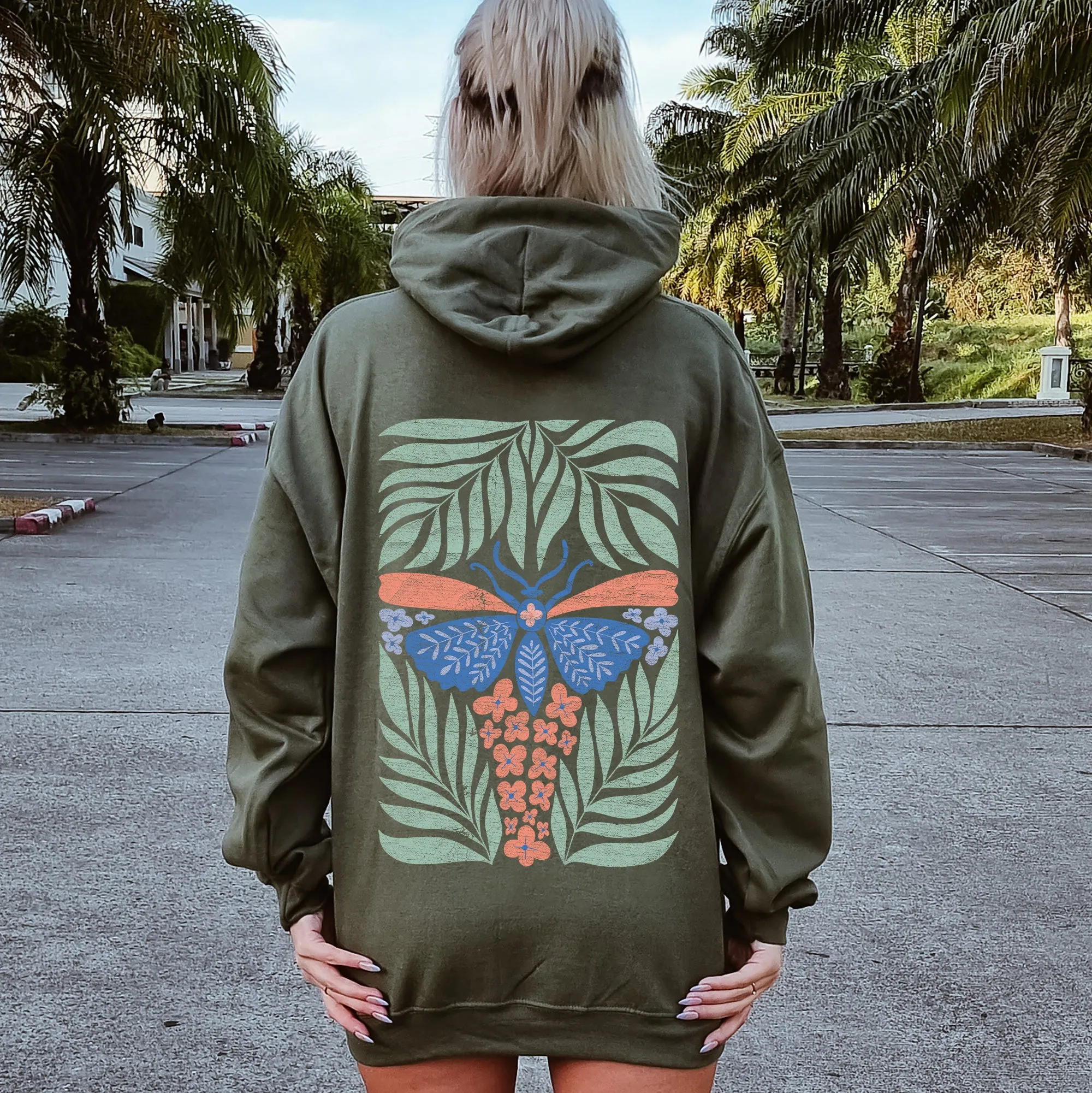 Tropical Butterfly and Palm Design, Boho Print Hoodie sold by Refinery Number One product image thumbnail 2