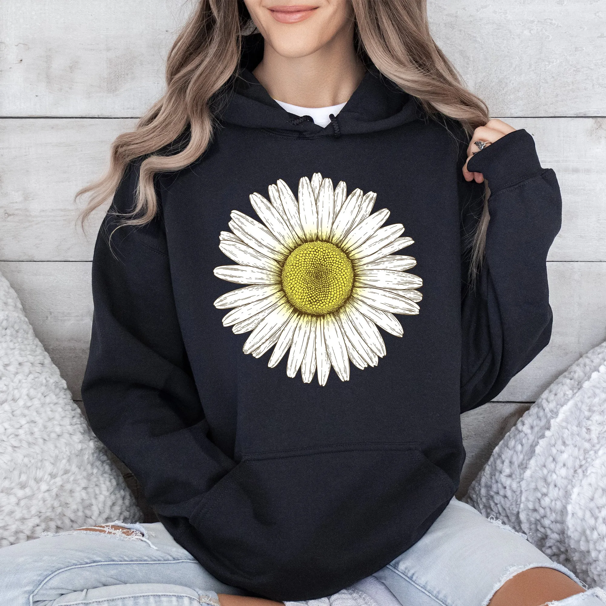 Retro Daisy Print, Vintage Flowers Hoodie sold by Refinery Number One product image thumbnail 2