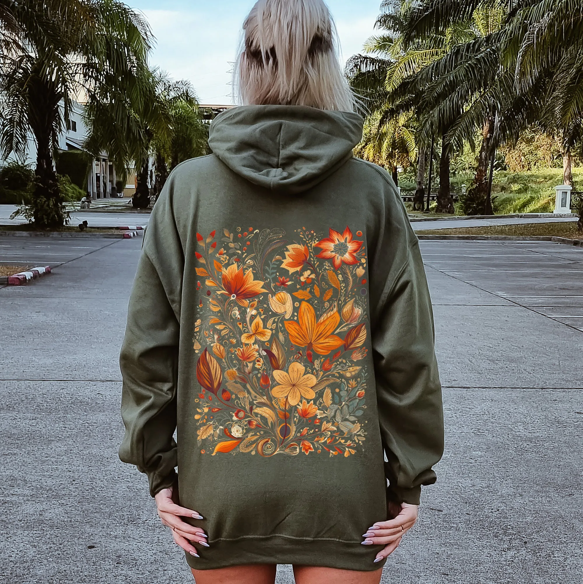 Boho Floral Pattern, Natural Colors, Flower, Botanical Hoodie sold by Refinery Number One product image thumbnail 5