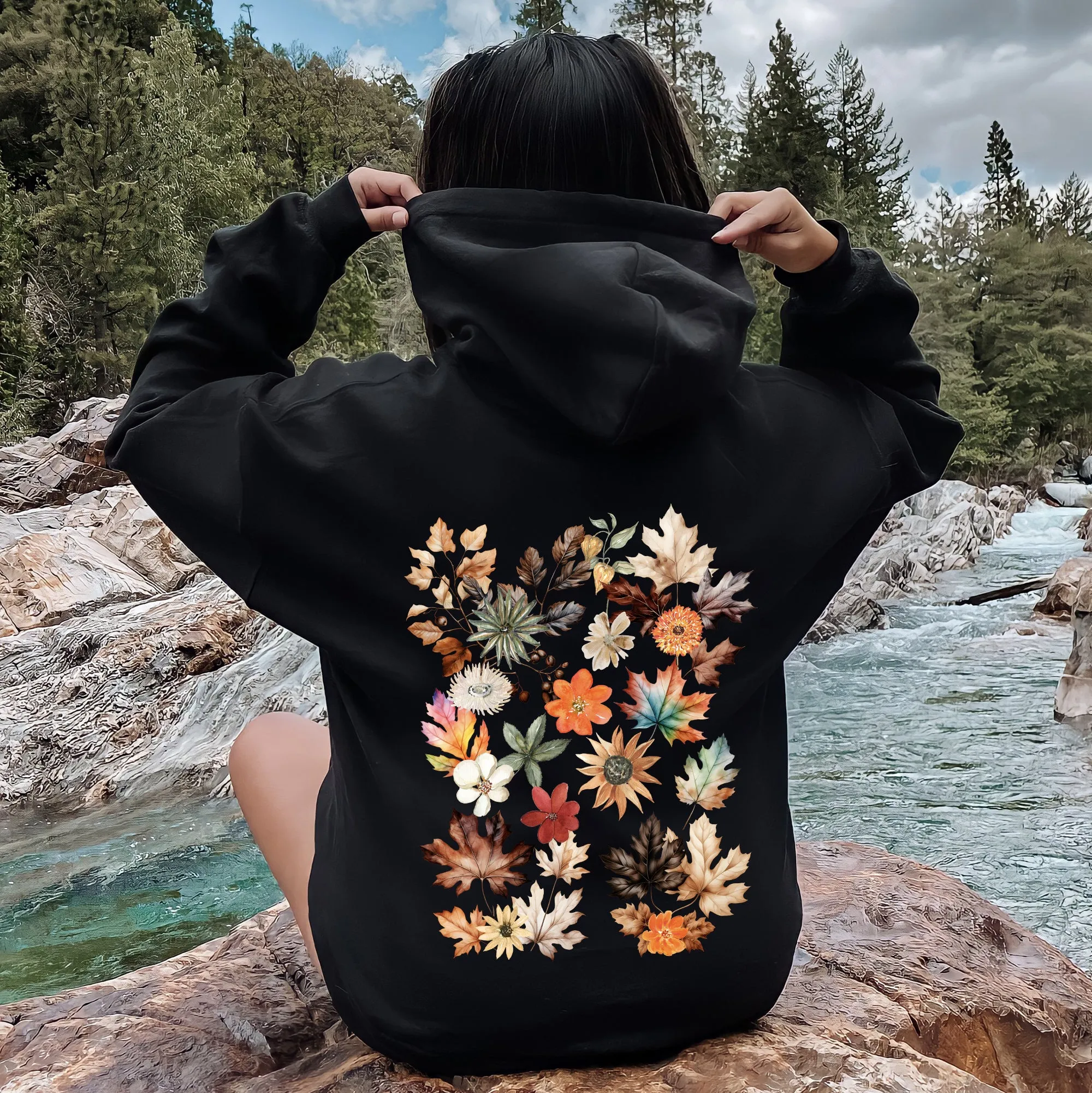 Lush Leaves Artistic Floral Print Hoodie sold by Refinery Number One product image thumbnail 3