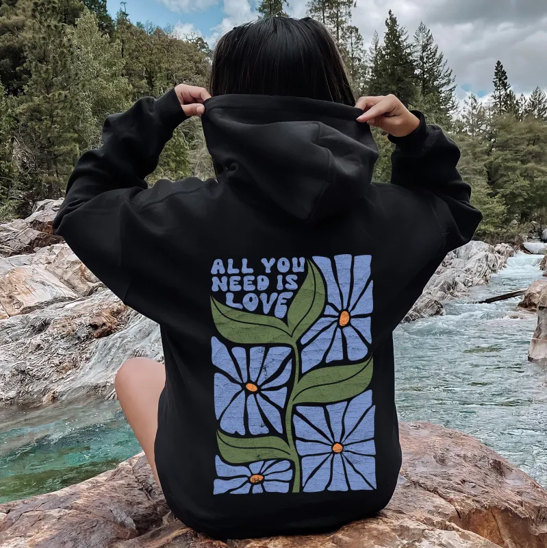 All You Need Is Love, Retro Flowers Hoodie sold by Refinery Number One