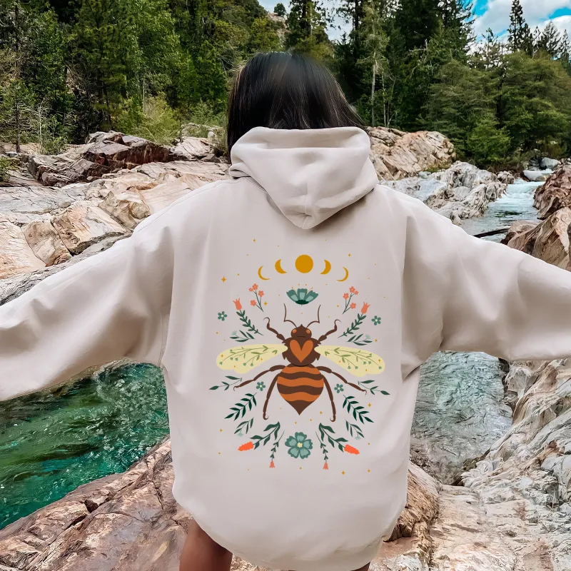 Honey Bee, Forest Moon, Botanical Design Hoodie sold by Refinery Number One
