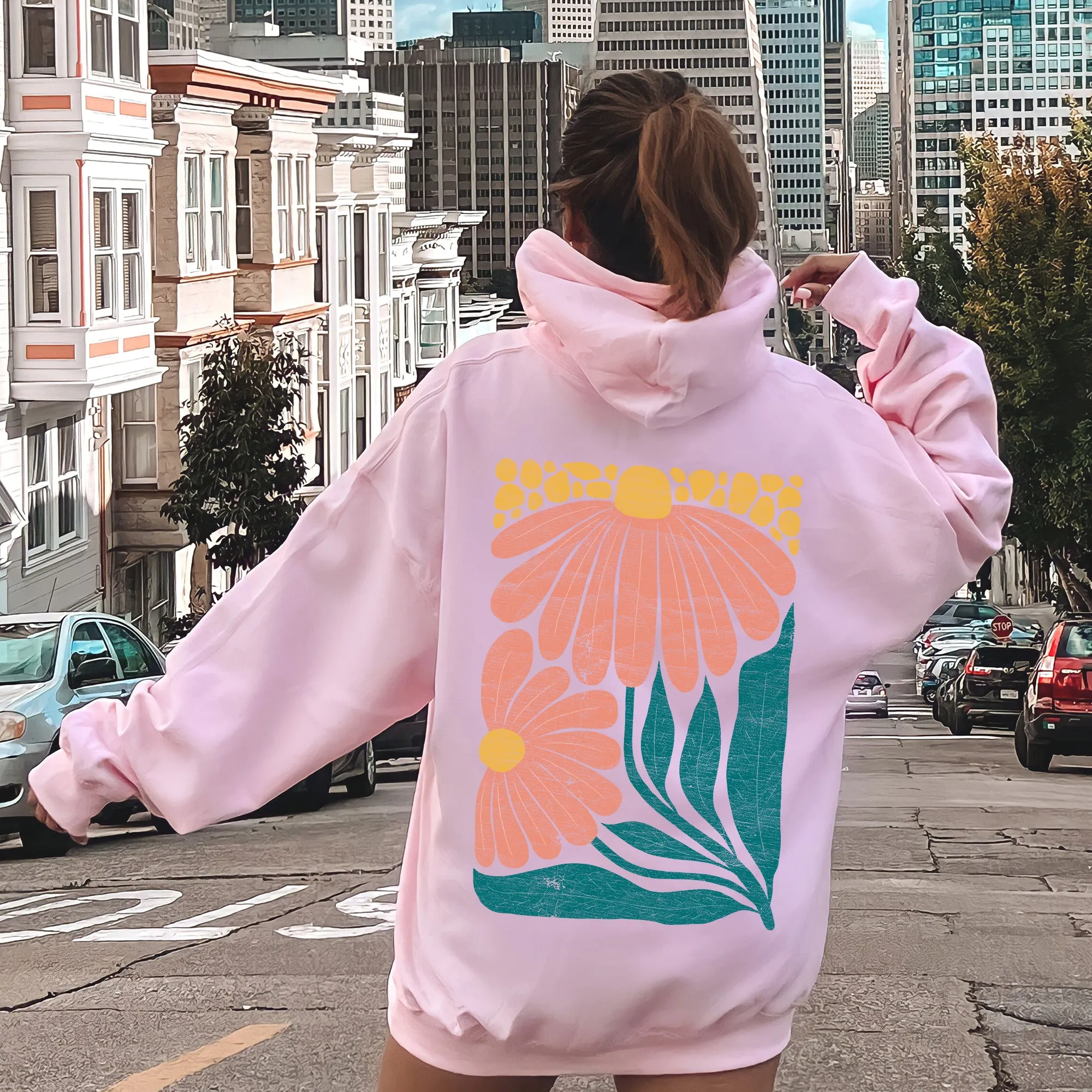 Colorful Daisies, Art Nouveau, Floral Design Hoodie sold by Refinery Number One product image thumbnail 4