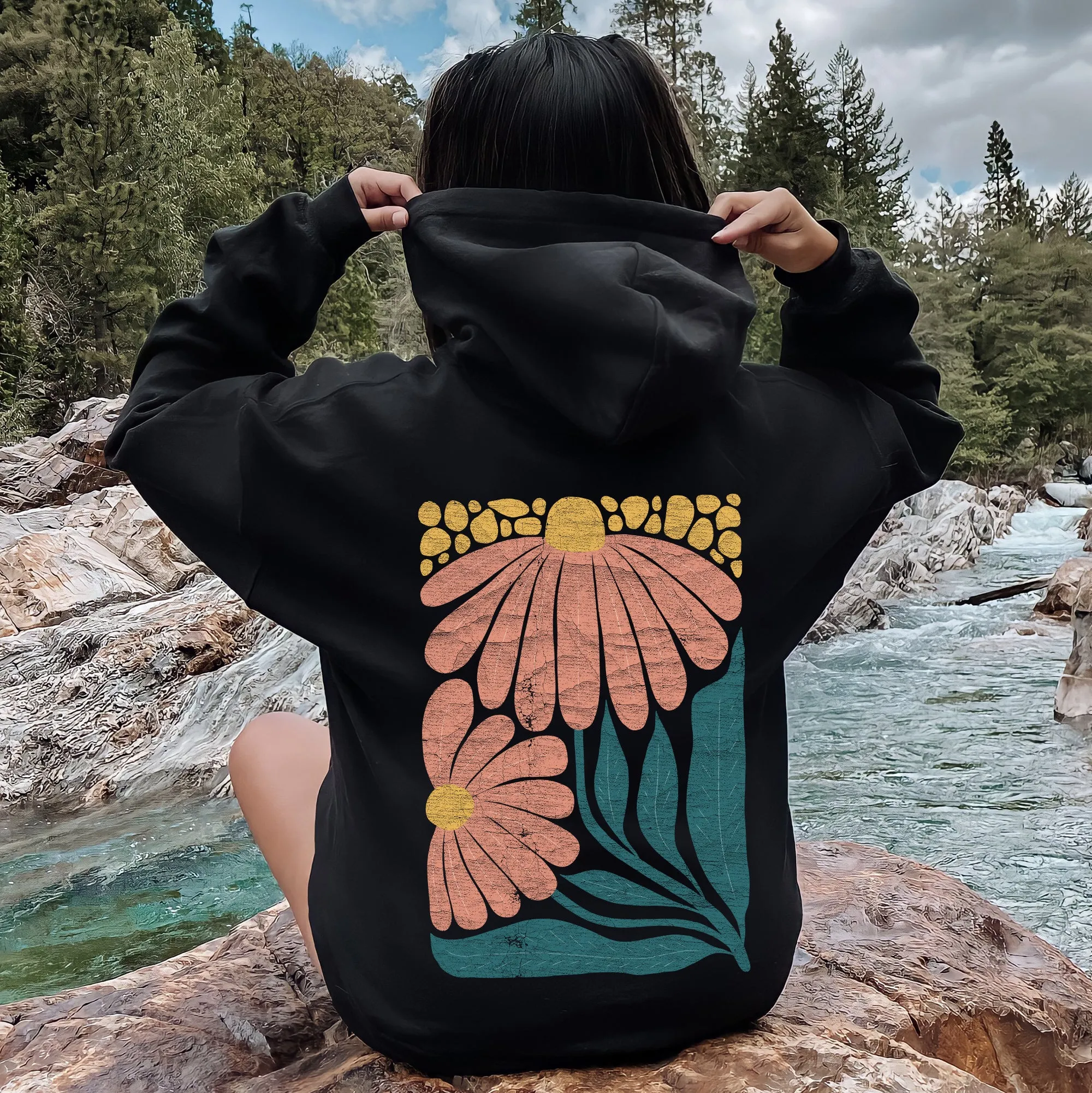 Colorful Daisies, Art Nouveau, Floral Design Hoodie sold by Refinery Number One