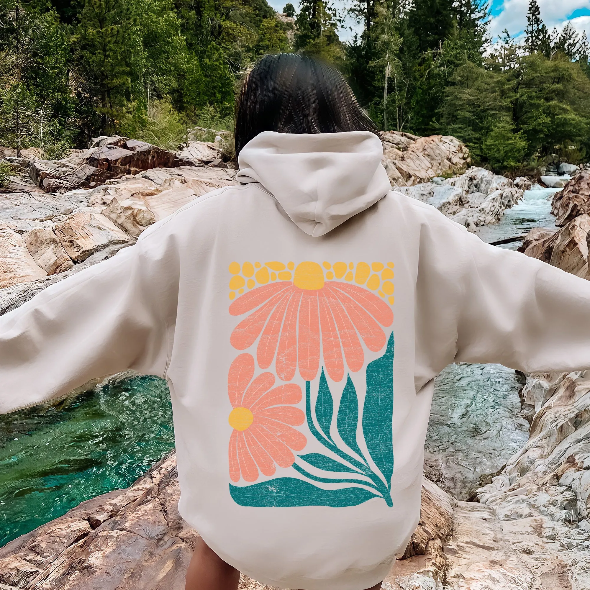 Colorful Daisies, Art Nouveau, Floral Design Hoodie sold by Refinery Number One product image thumbnail 5