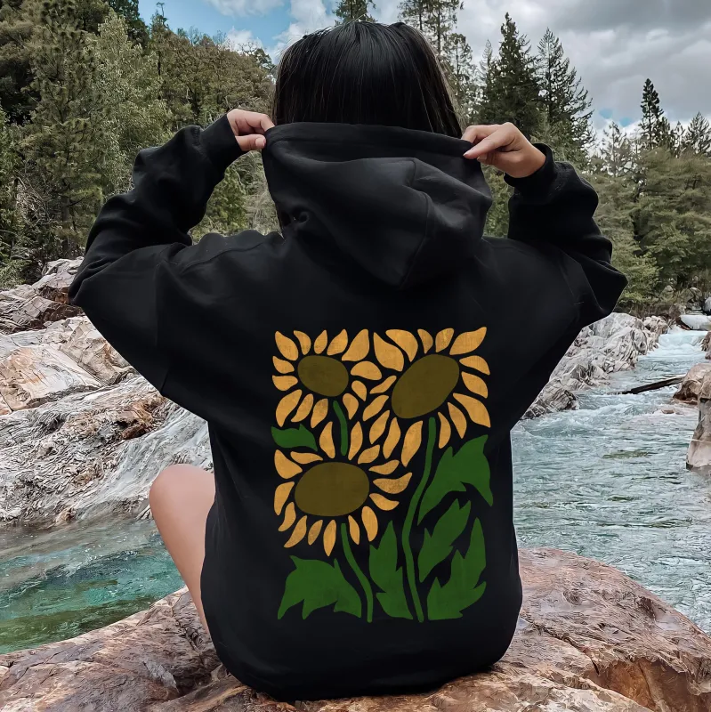 Boho Sunflowers, Retro Floral Hoodie sold by Refinery Number One