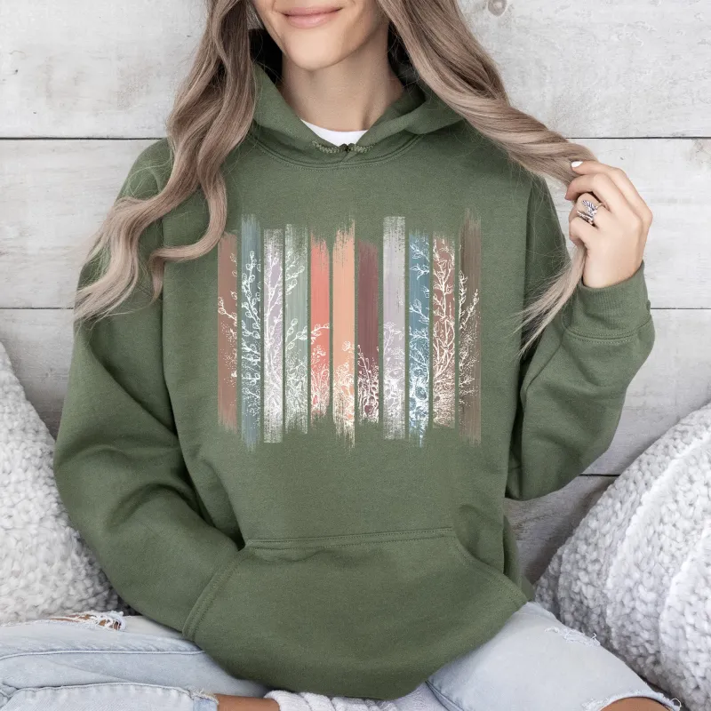 Meadow Vines, Flowers, Nature, Botanical Stripes Hoodie sold by Refinery Number One