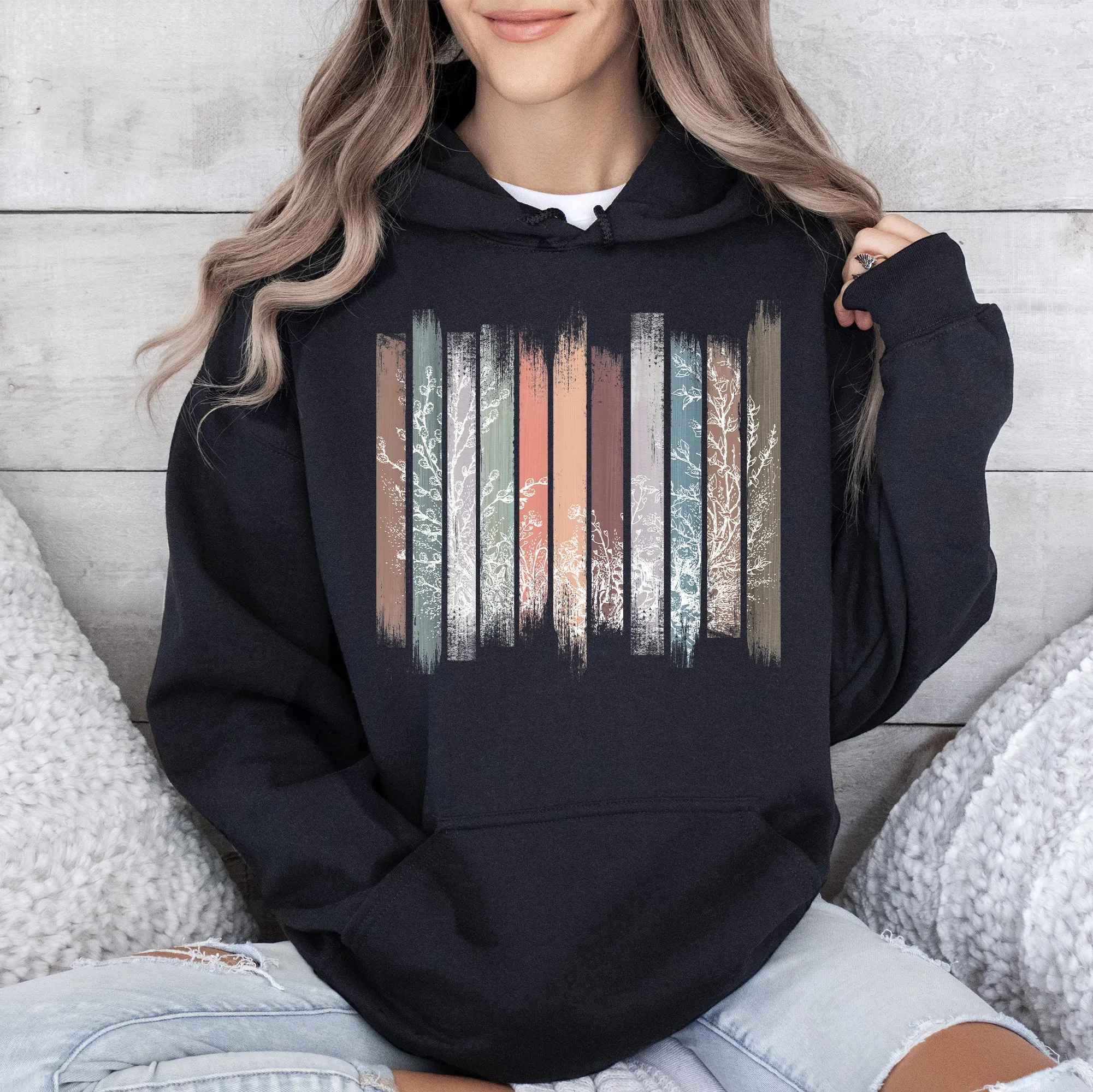 Meadow Vines, Flowers, Nature, Botanical Stripes Hoodie sold by Refinery Number One product image thumbnail 3