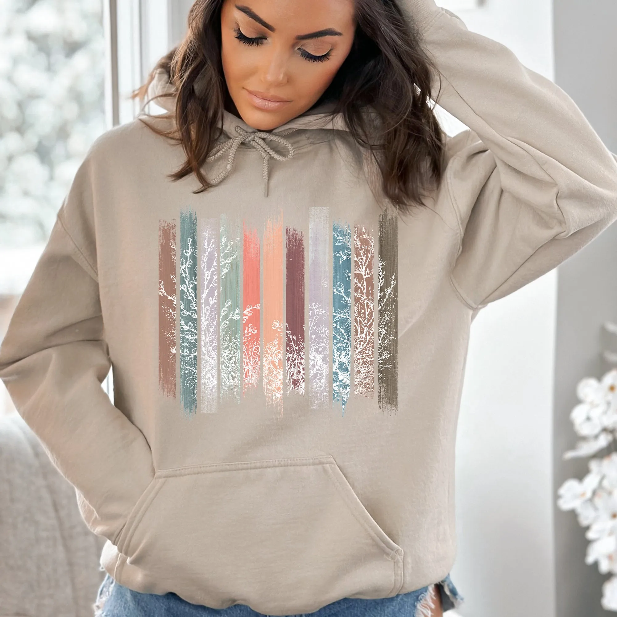 Meadow Vines, Flowers, Nature, Botanical Stripes Hoodie sold by Refinery Number One product image thumbnail 2