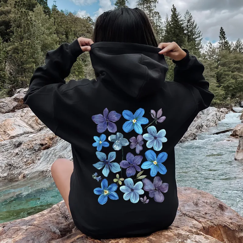 Bold Floral Blues, Pressed Flowers, Nature Hoodie sold by Refinery Number One
