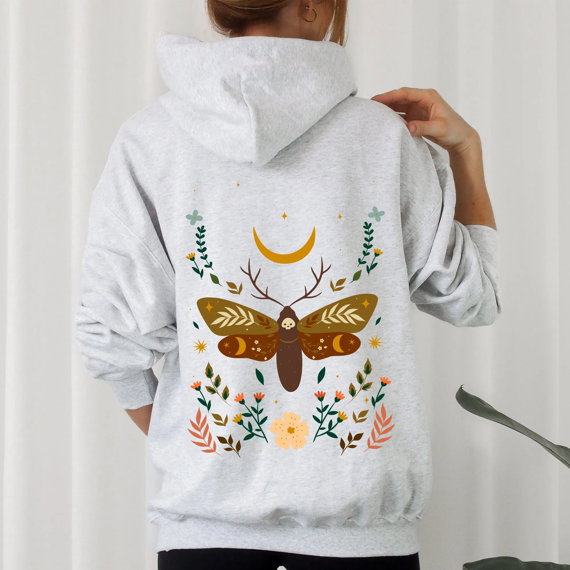 Enchanted Moth Garden Floral Print Botanical Moth Themed Art Nature Inspired Graphic Hoodie sold by Refinery Number One product image thumbnail 2