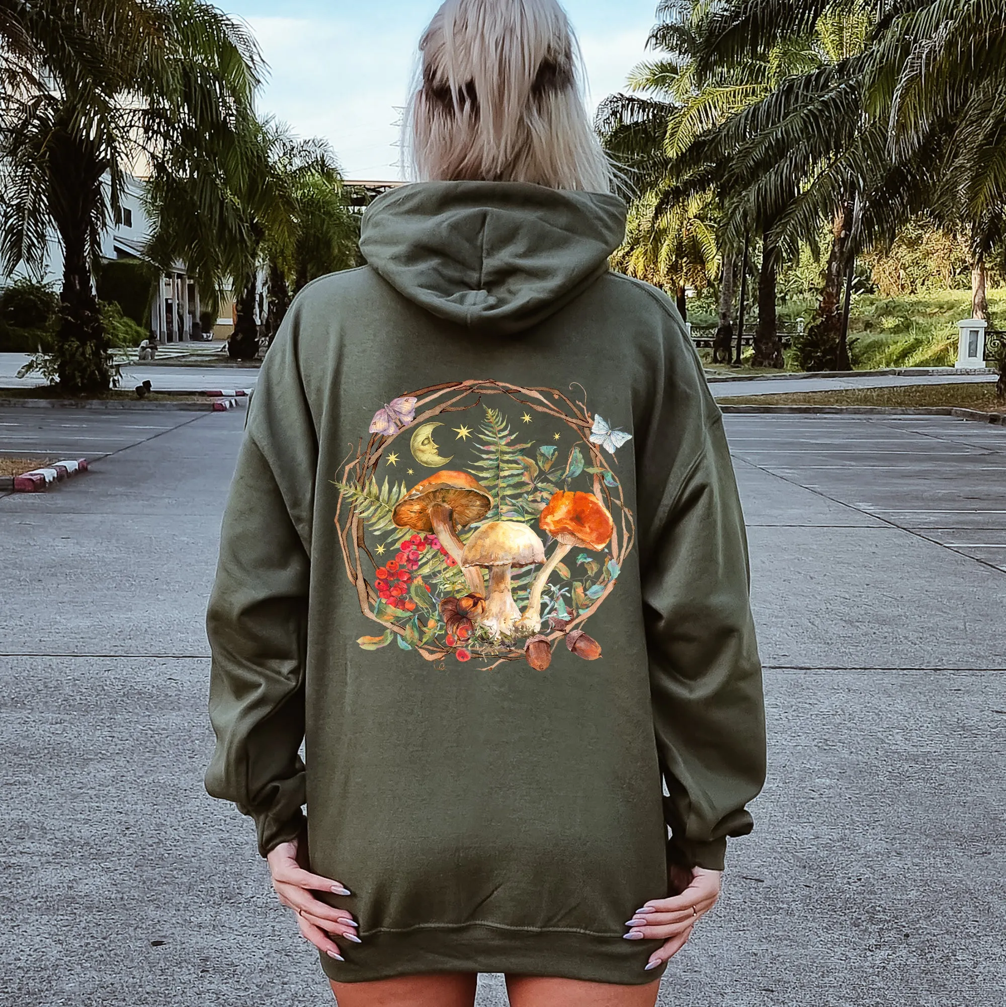 Moon, Moth And Mushrooms, Nature, Forest, Cottage Hoodie sold by Refinery Number One product image thumbnail 5
