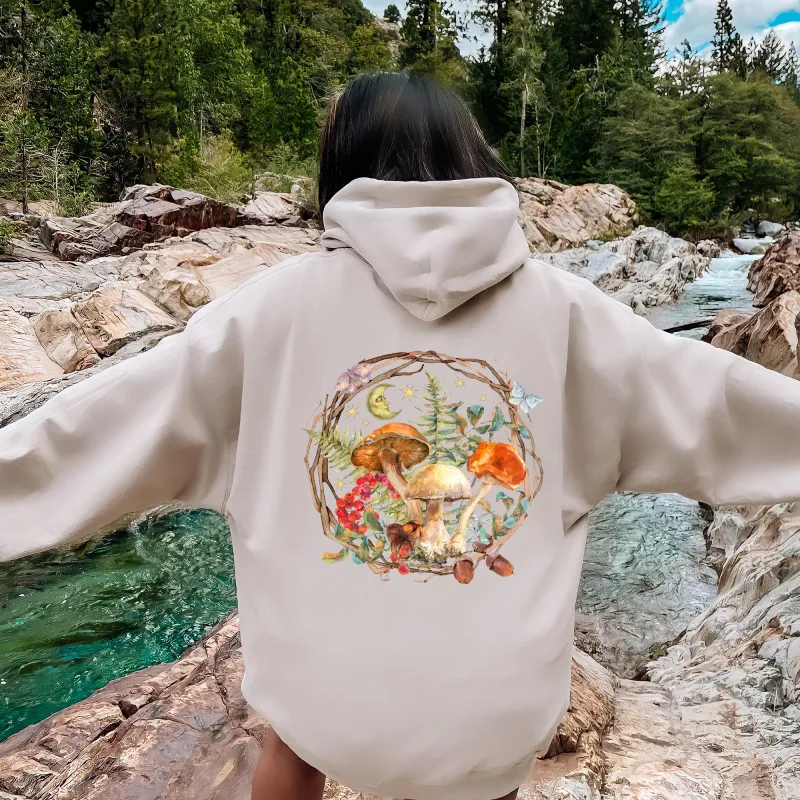 Moon, Moth And Mushrooms, Nature, Forest, Cottage Hoodie sold by Refinery Number One