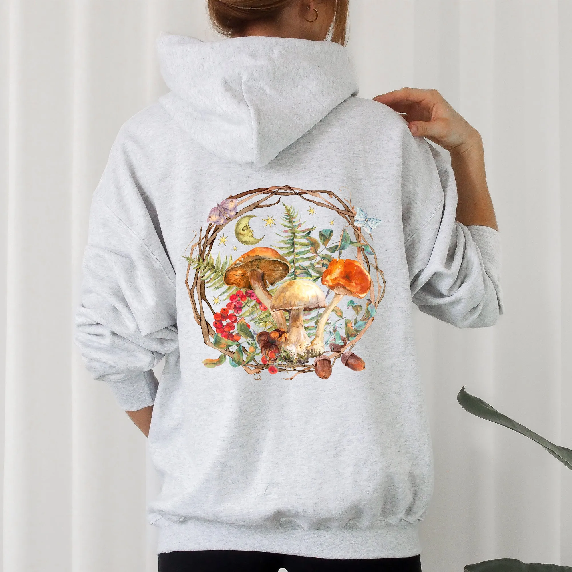 Moon, Moth And Mushrooms, Nature, Forest, Cottage Hoodie sold by Refinery Number One product image thumbnail 2
