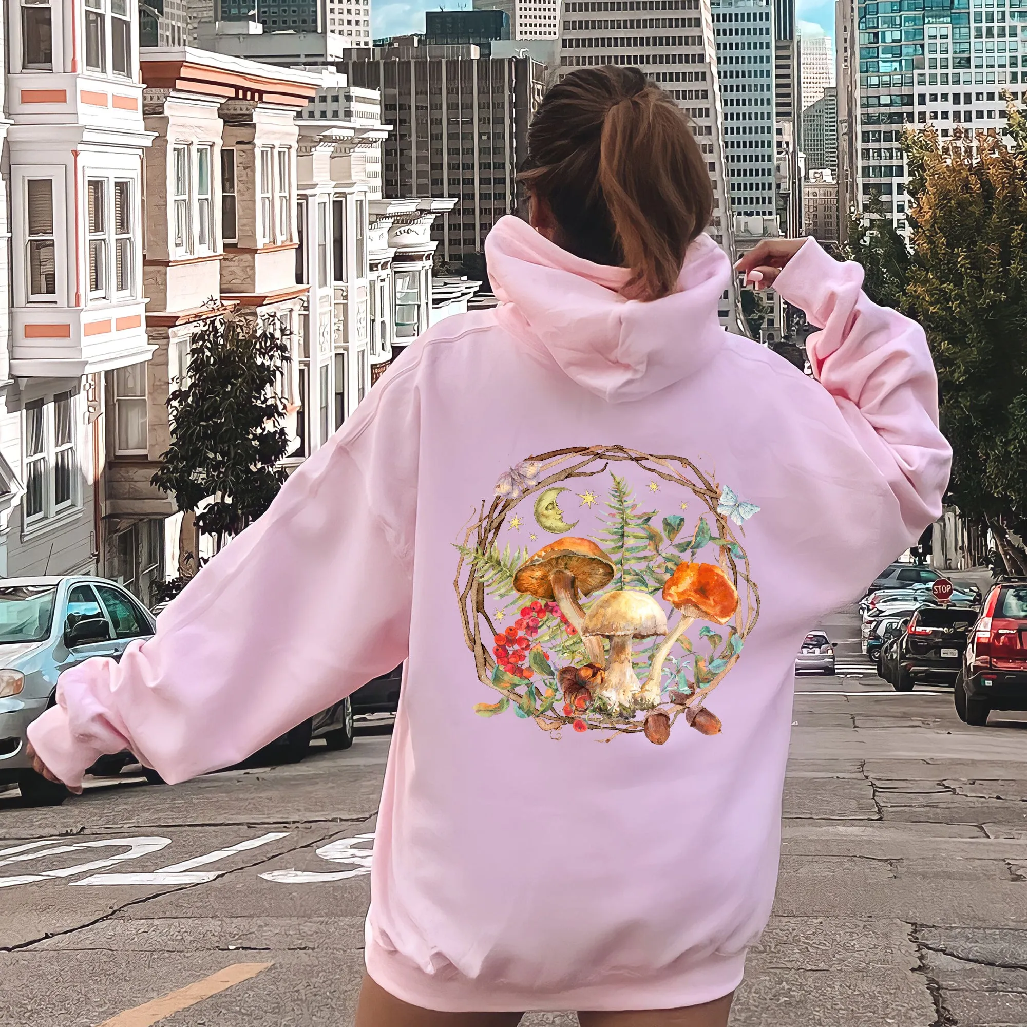 Moon, Moth And Mushrooms, Nature, Forest, Cottage Hoodie sold by Refinery Number One product image thumbnail 4