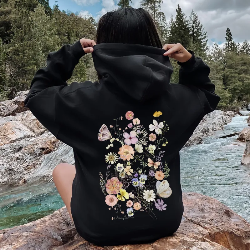 Butterfly Mountain Meadow Pressed Flower Hoodie sold by Refinery Number One
