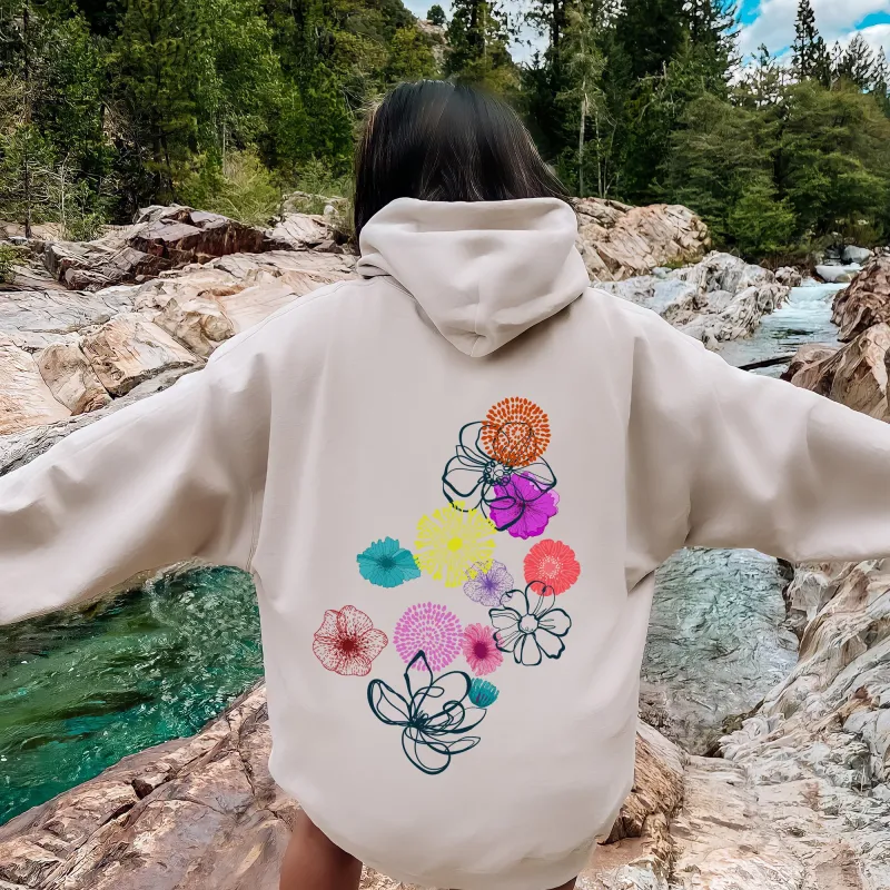 Floral Outlines, Leaves, Flowers, Colorful Hoodie sold by Refinery Number One