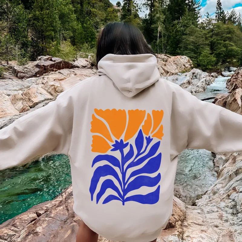 Floral Design, Flowers, Bold Blues And Oranges Hoodie made by Refinery Number One