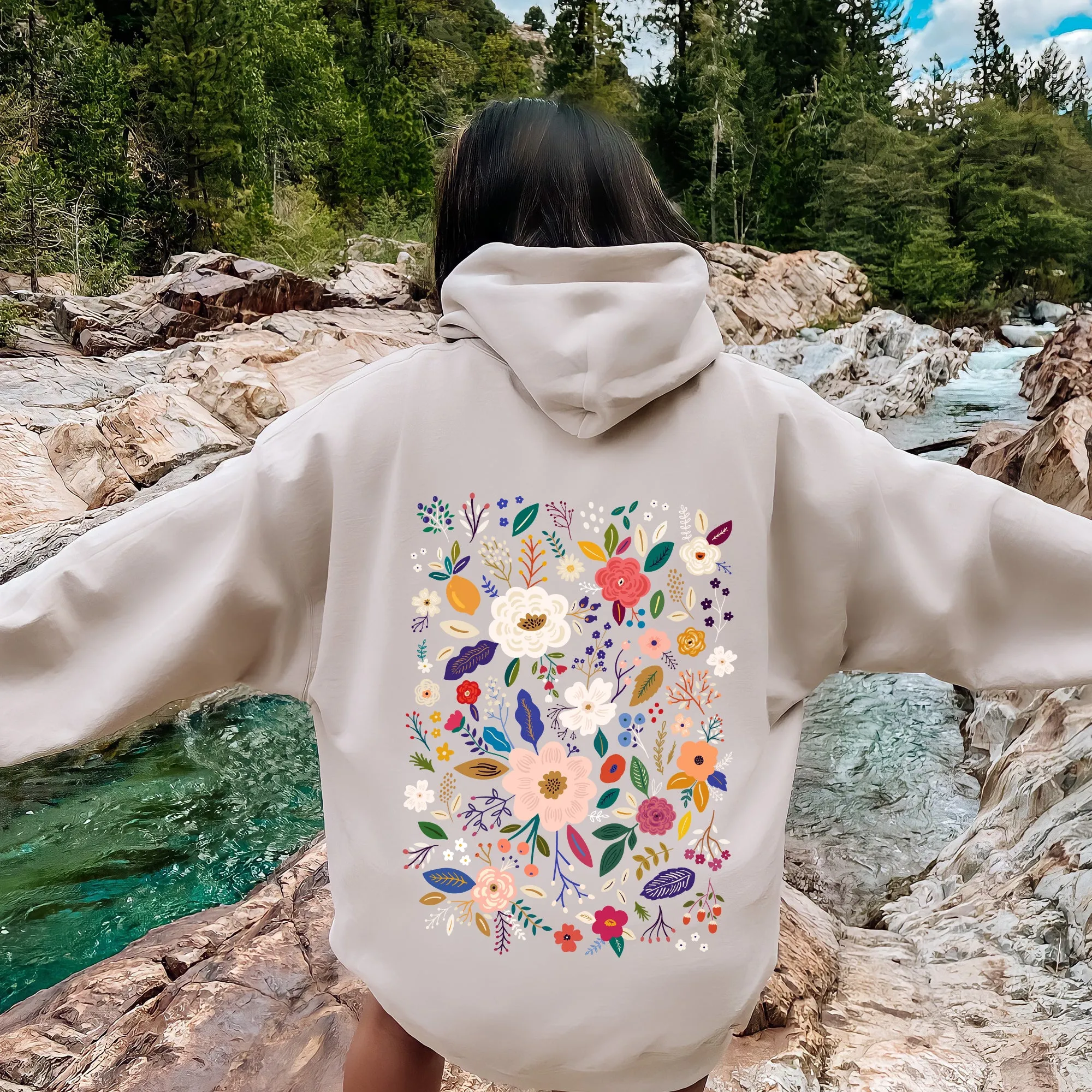 Flower Field, Whimsical Colorful Floral Hoodie sold by Refinery Number One product image thumbnail 3
