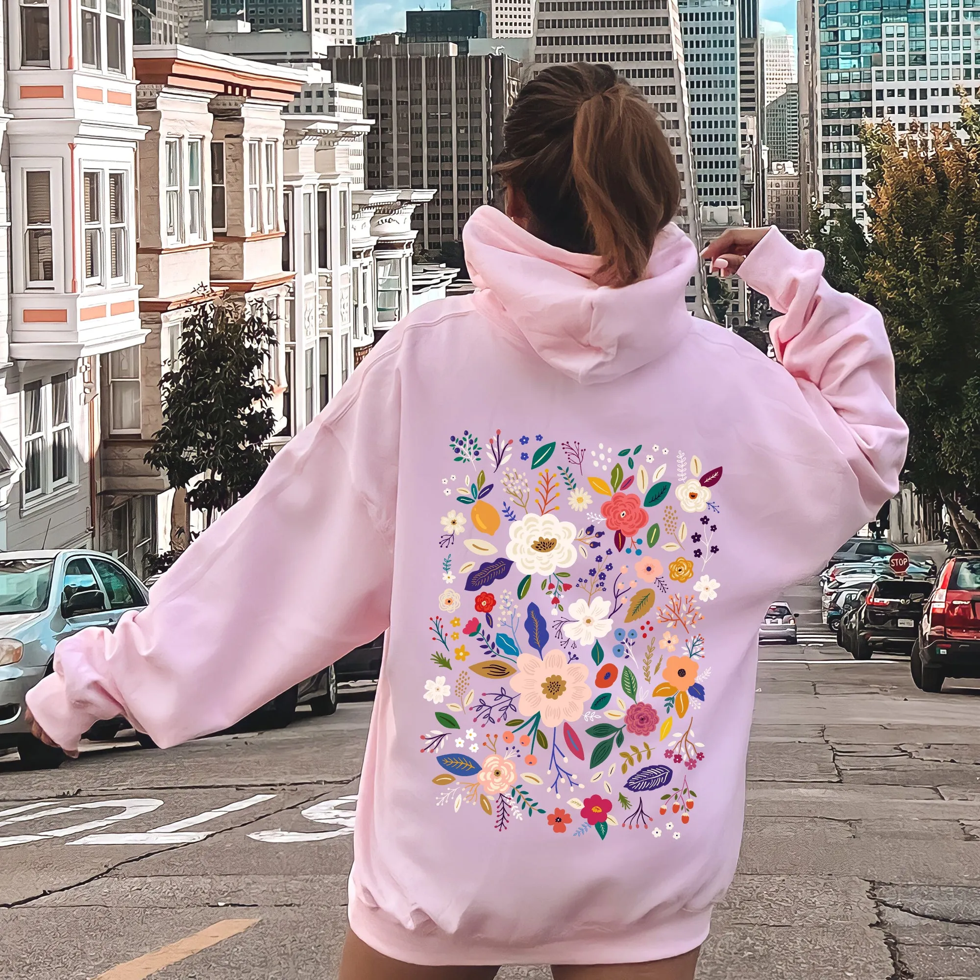 Flower Field, Whimsical Colorful Floral Hoodie sold by Refinery Number One product image thumbnail 5