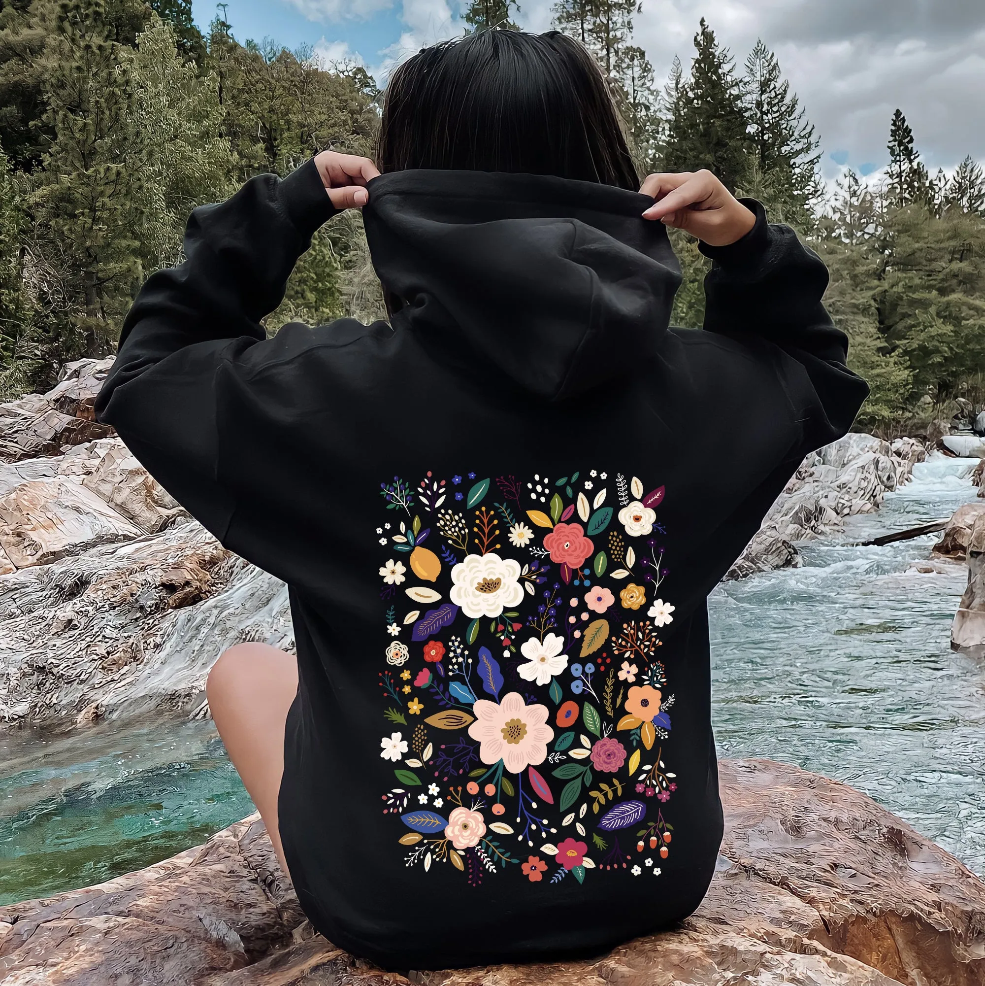 Flower Field, Whimsical Colorful Floral Hoodie sold by Refinery Number One