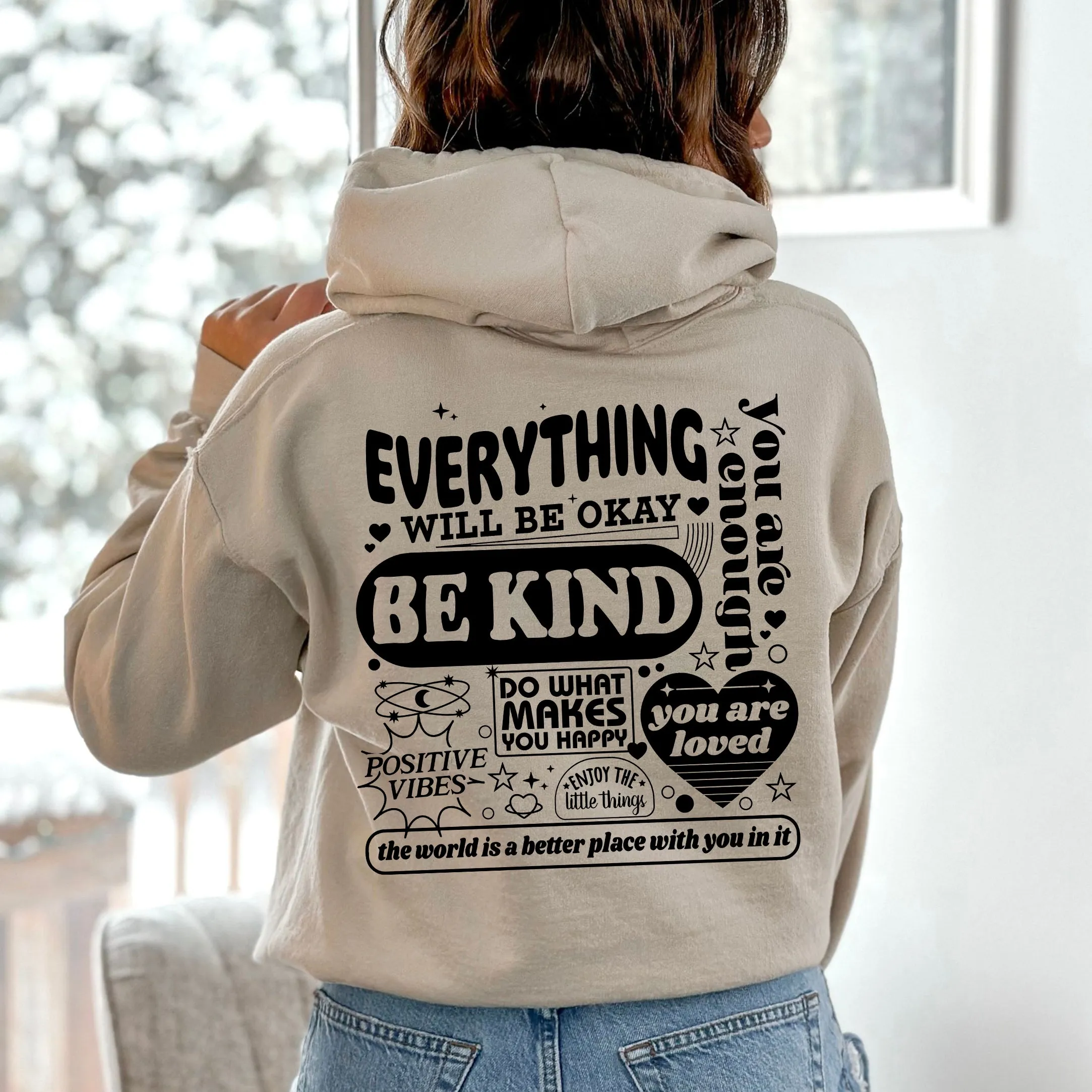 Everything Will Be Okay, Be Kind Positivity Kindness Mental Health Hooded Sweatshirt sold by Refinery Number One product image thumbnail 5