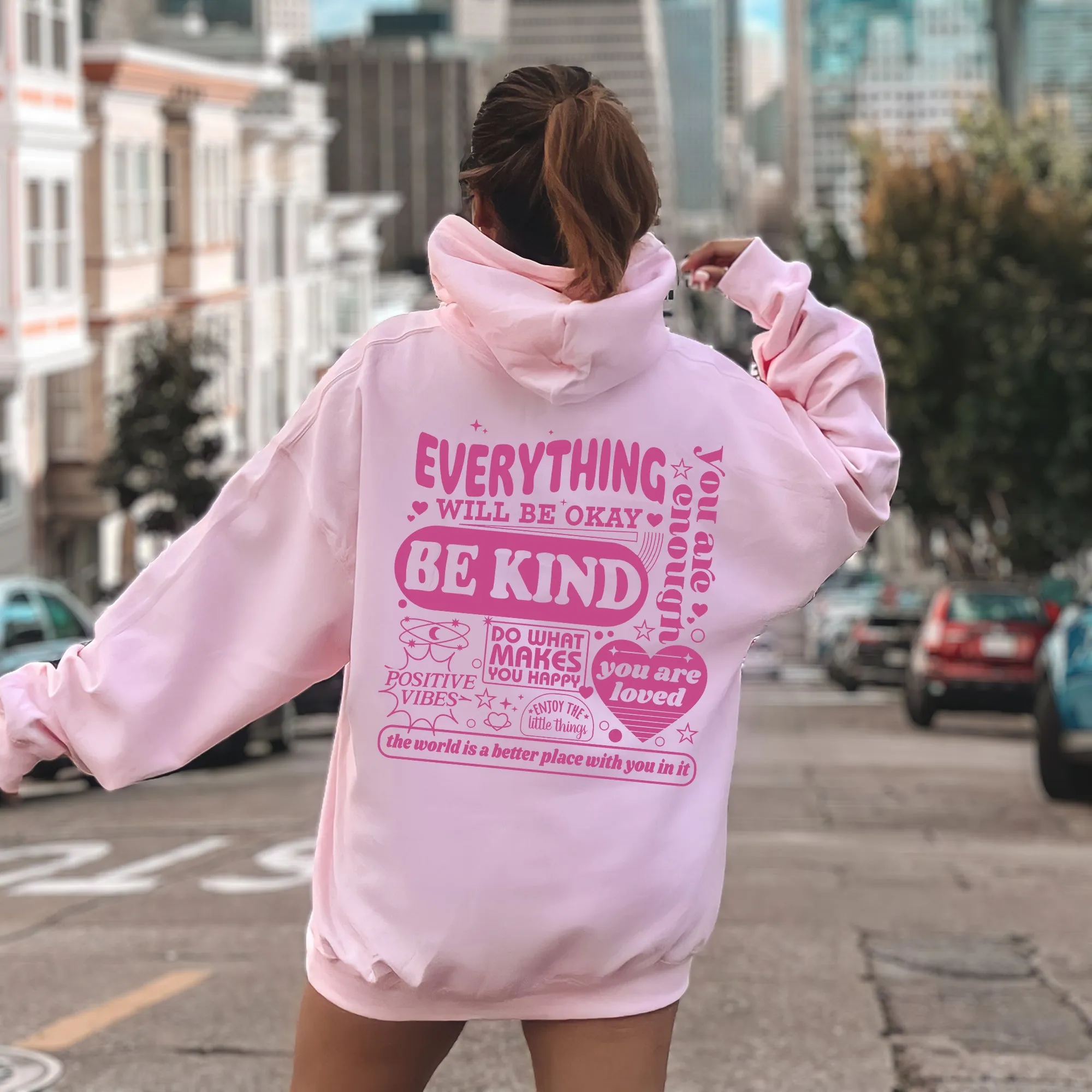 Everything Will Be Okay, Be Kind Positivity Kindness Mental Health Hooded Sweatshirt sold by Refinery Number One