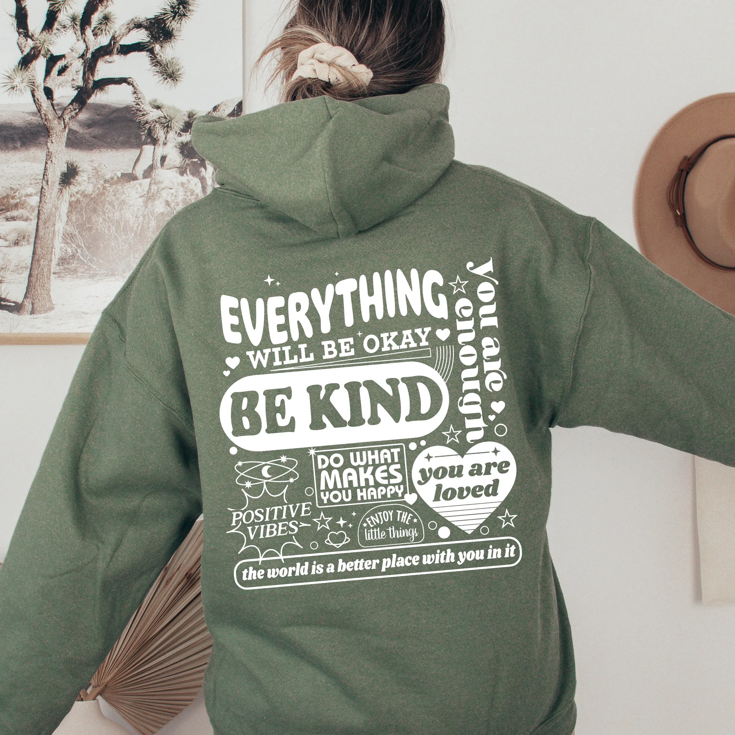 Everything Will Be Okay, Be Kind Positivity Kindness Mental Health Hooded Sweatshirt sold by Refinery Number One product image thumbnail 2