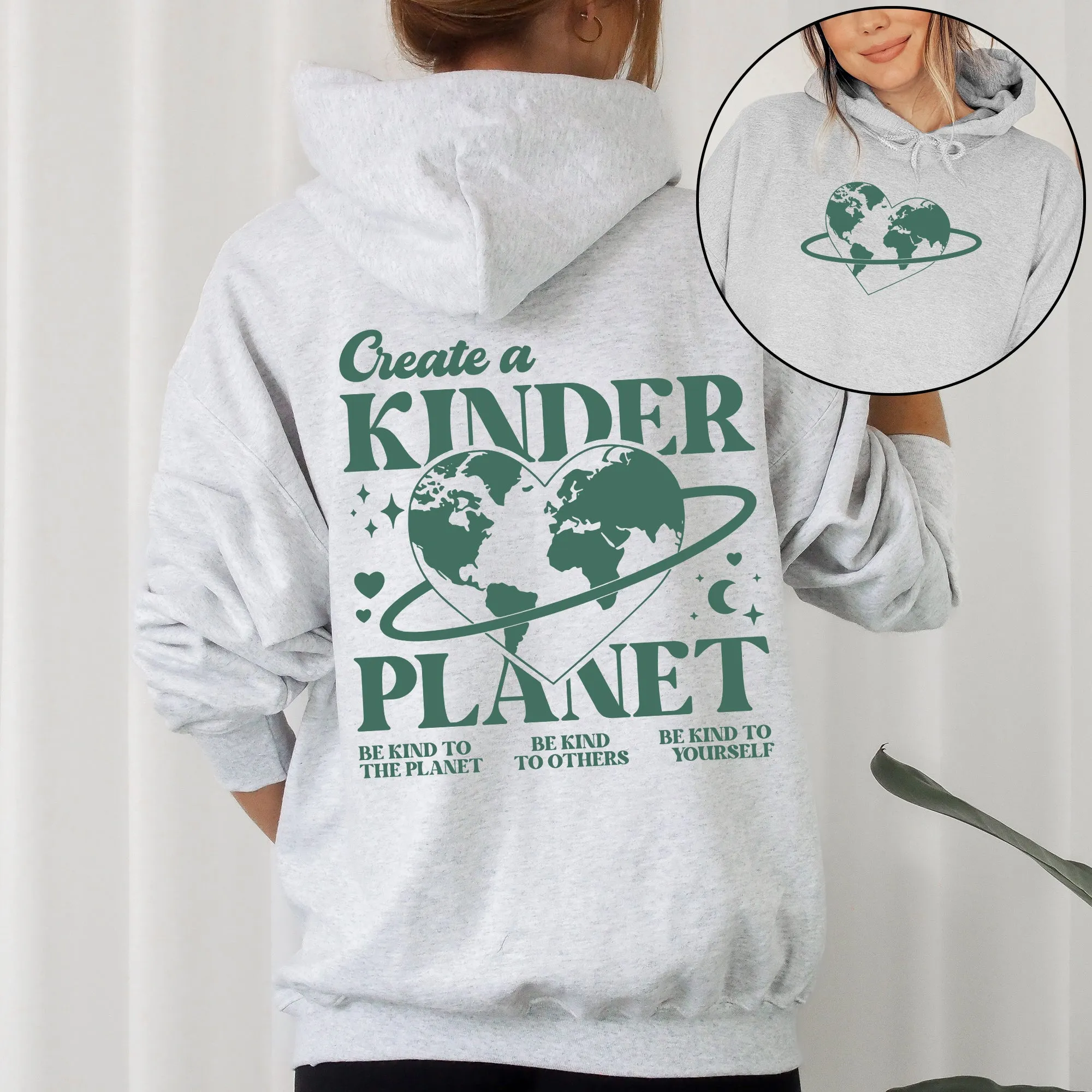 Create A Kinder Planet, Environment, Positivity, Kindness, Mental Health, Hooded Sweatshirt, Hoodie sold by Refinery Number One product image thumbnail 2