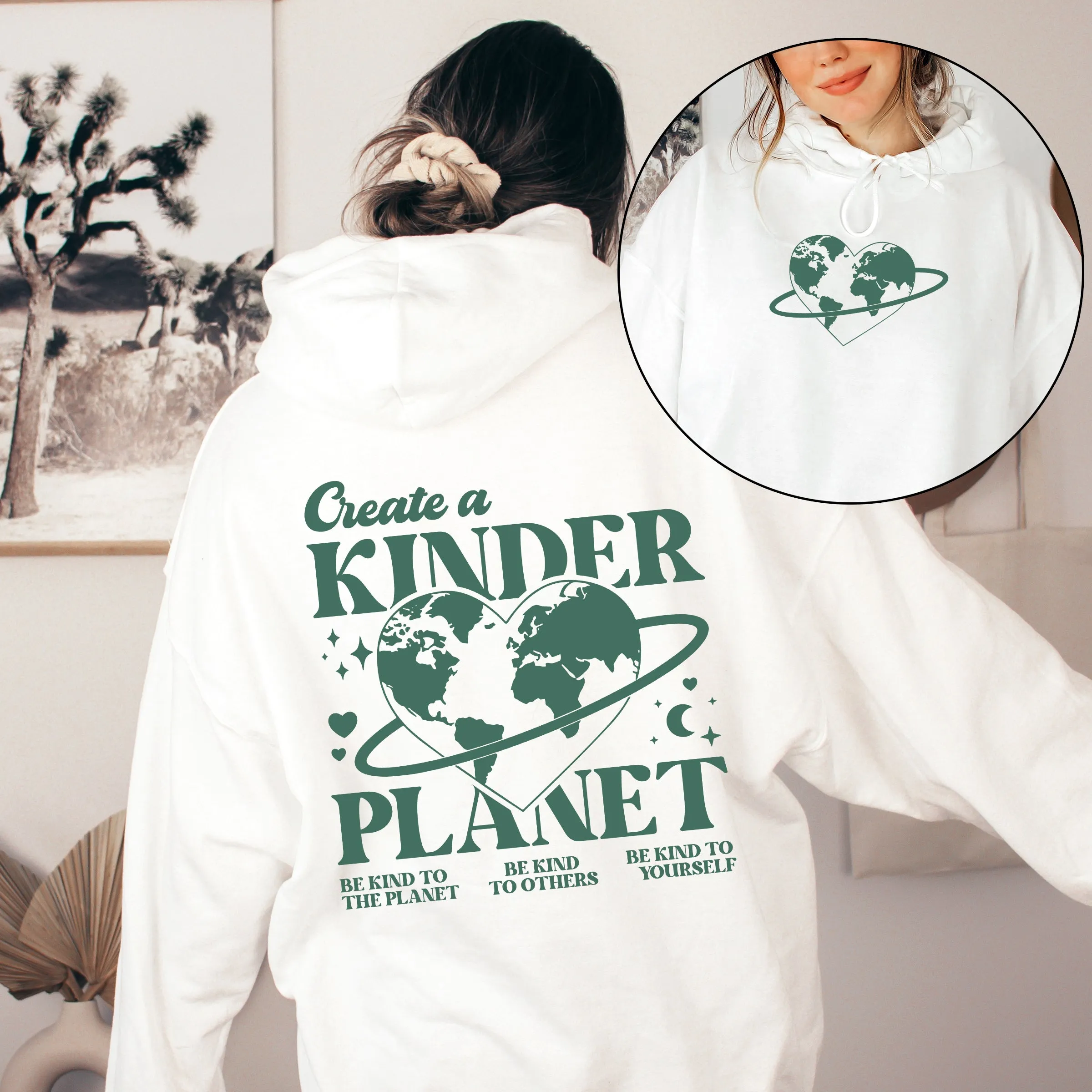 Create A Kinder Planet, Environment, Positivity, Kindness, Mental Health, Hooded Sweatshirt, Hoodie sold by Refinery Number One