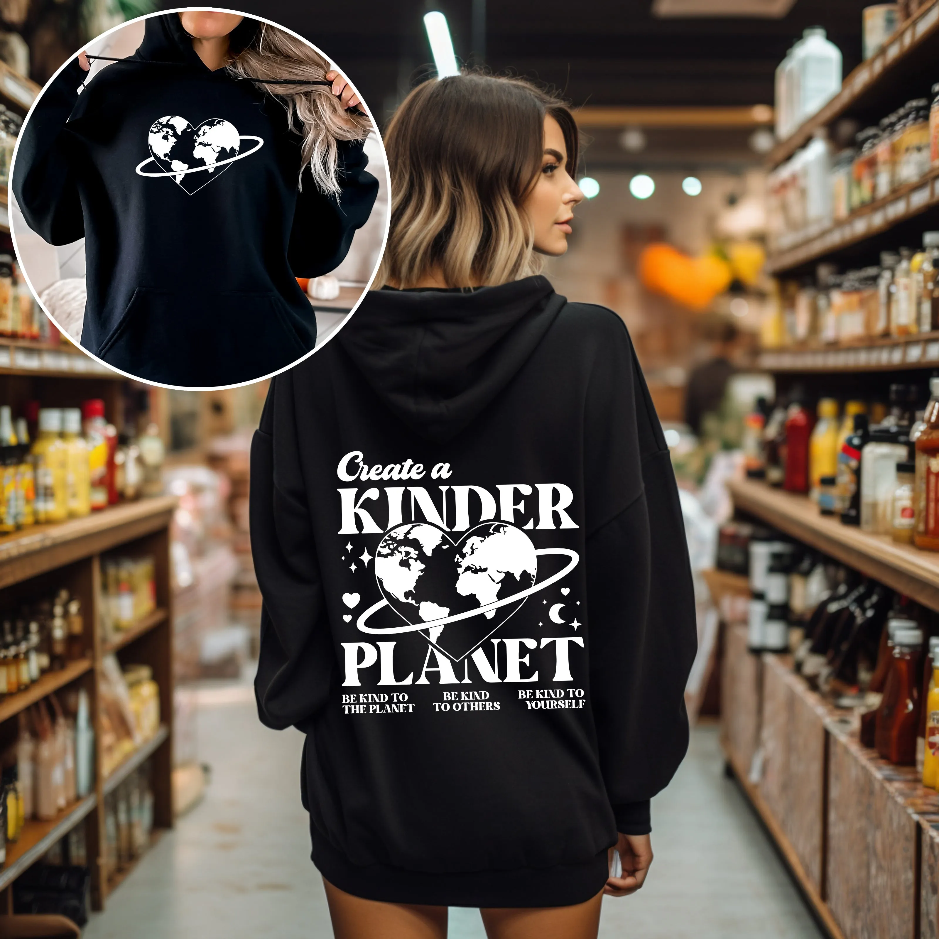 Create A Kinder Planet, Environment, Positivity, Kindness, Mental Health, Hooded Sweatshirt, Hoodie sold by Refinery Number One product image thumbnail 3