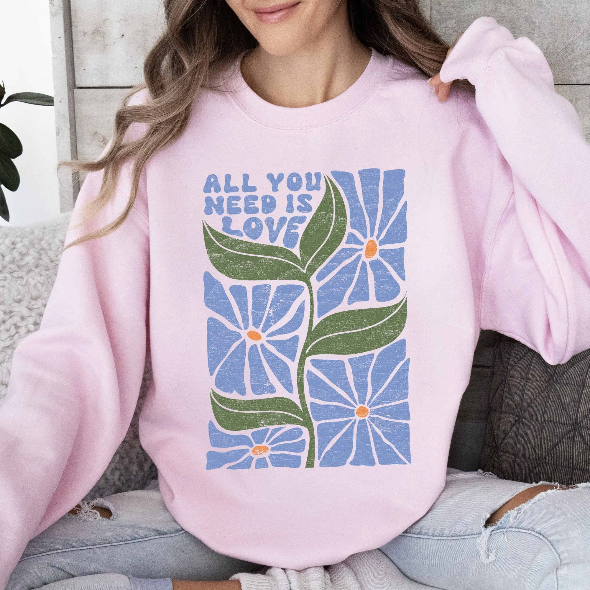 All You Need Is Love, Retro Flowers Sweatshirt sold by Refinery Number One product image thumbnail 4