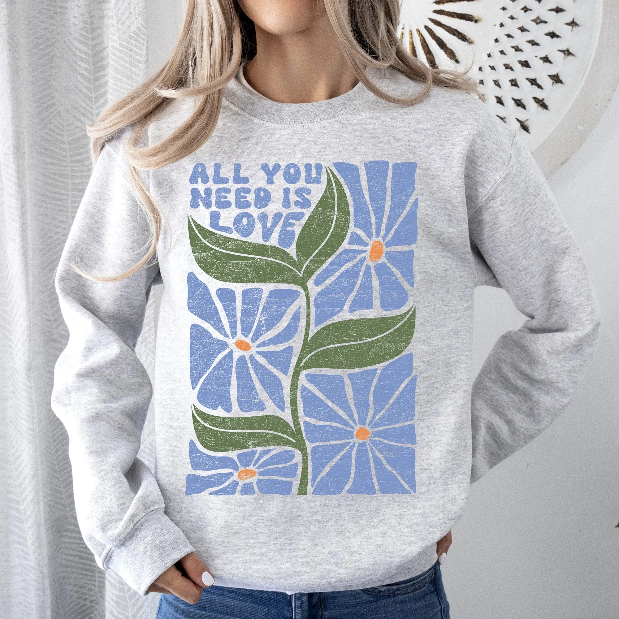 All You Need Is Love, Retro Flowers Sweatshirt sold by Refinery Number One