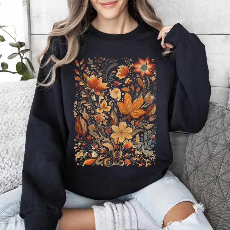 Dried Pressed Leaves And Floral Design, Flowers, Nature, Sweatshirt sold by Refinery Number One