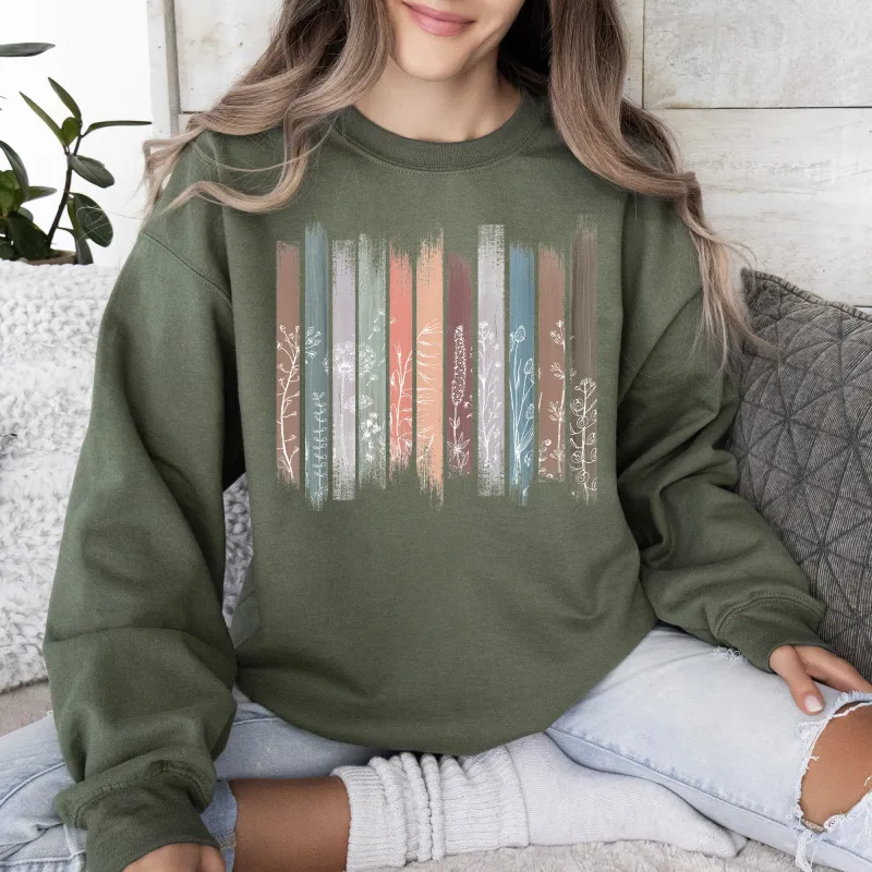 Wildflowers, Nature, Floral, Botanical Stripes Sweatshirt sold by Refinery Number One
