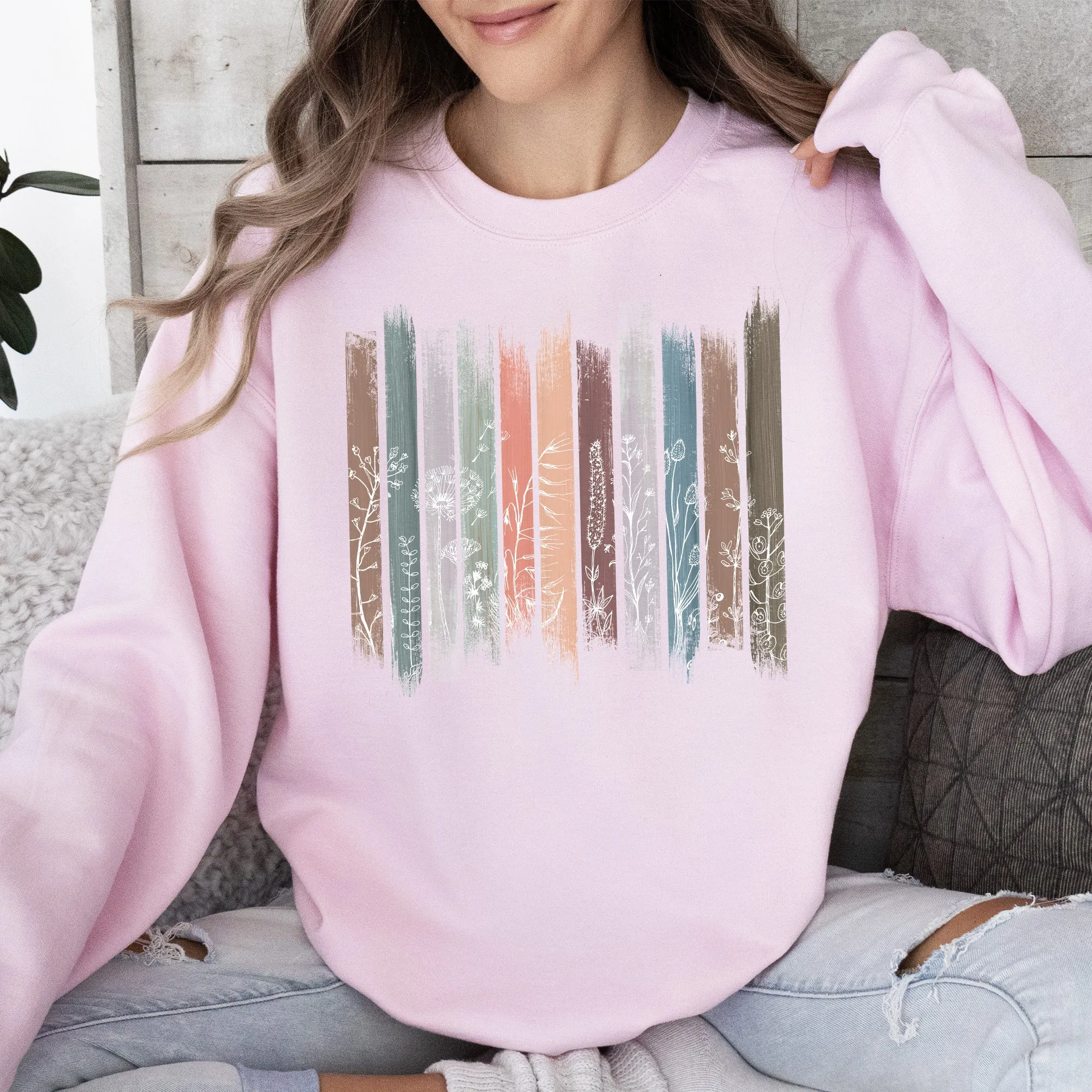 Wildflowers, Nature, Floral, Botanical Stripes Sweatshirt sold by Refinery Number One product image thumbnail 5