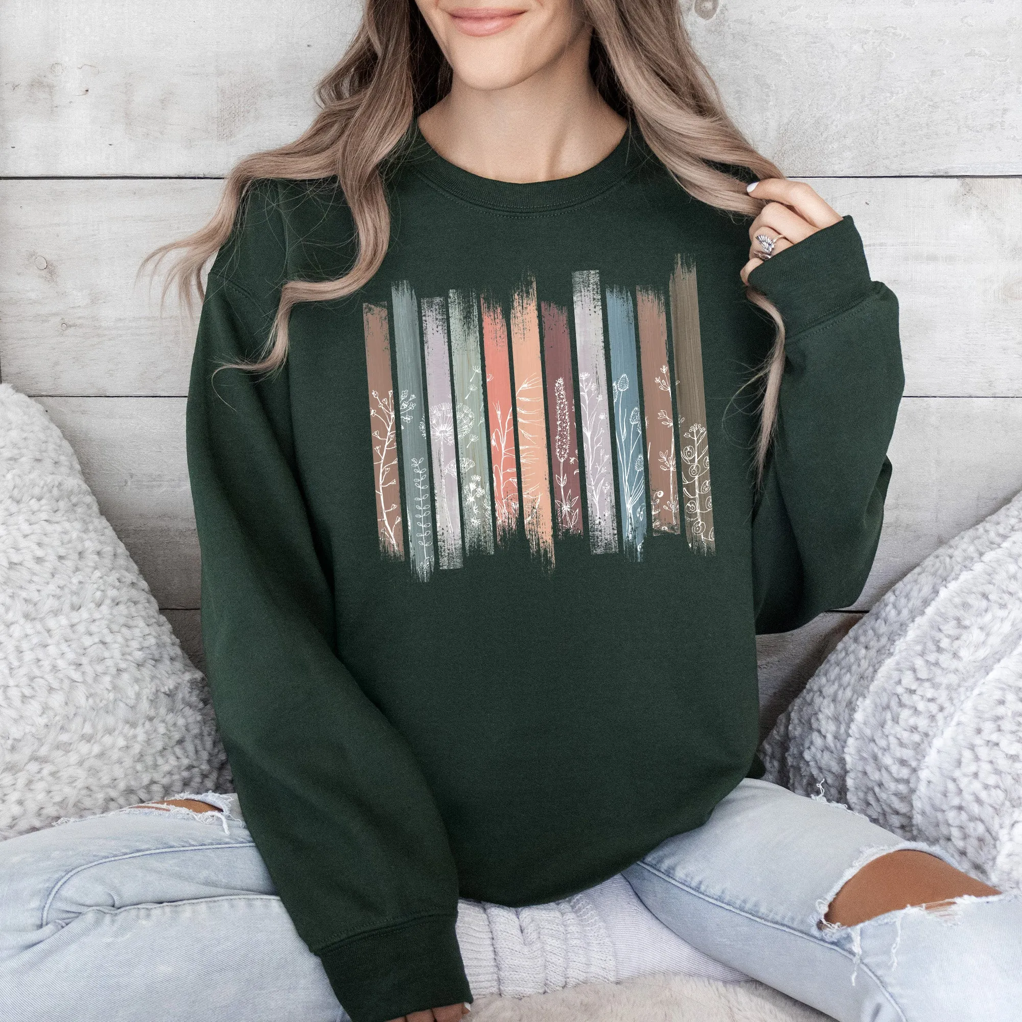 Wildflowers, Nature, Floral, Botanical Stripes Sweatshirt sold by Refinery Number One product image thumbnail 3