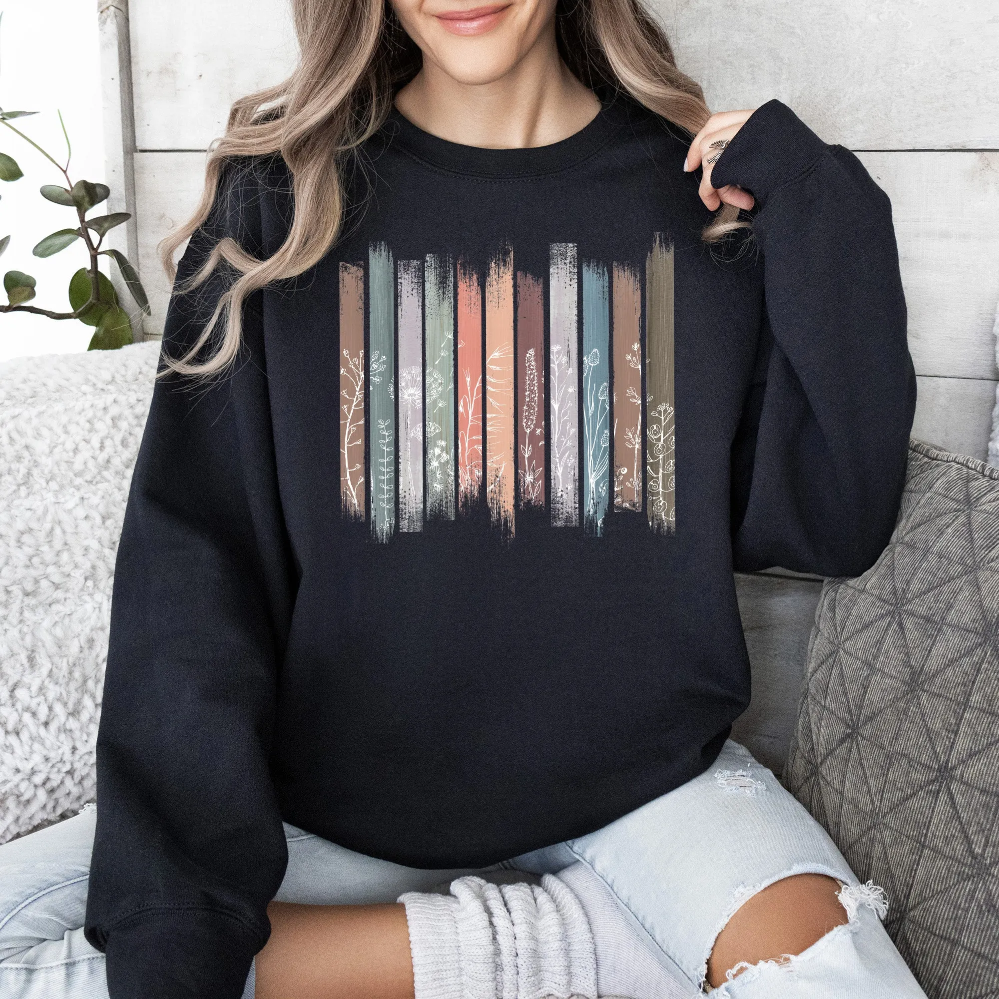 Wildflowers, Nature, Floral, Botanical Stripes Sweatshirt sold by Refinery Number One product image thumbnail 2