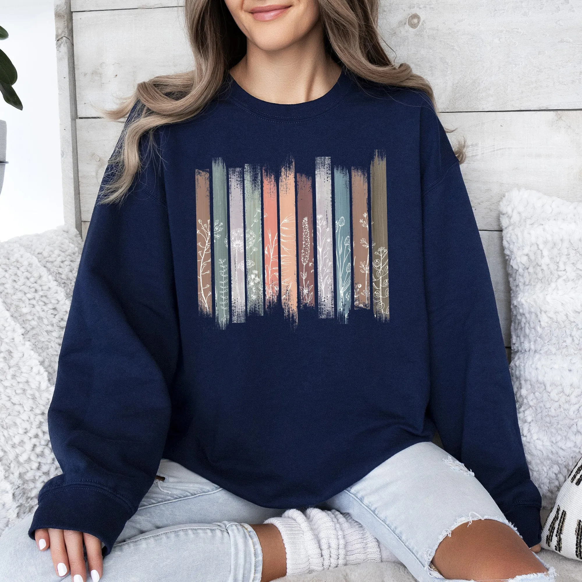 Wildflowers, Nature, Floral, Botanical Stripes Sweatshirt sold by Refinery Number One product image thumbnail 4