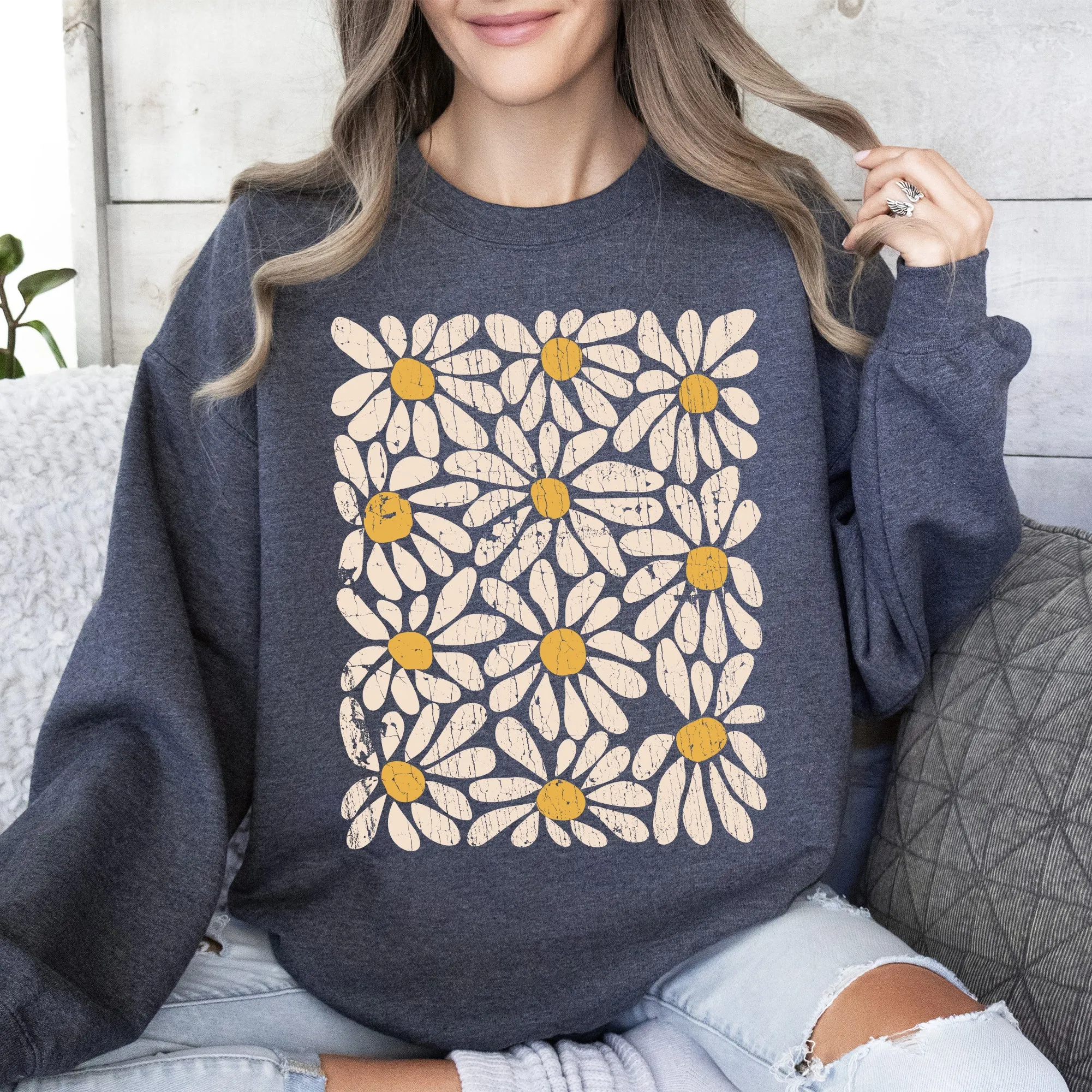 Vintage Daisies Floral Design and Classic Botanical Motifs Collection Sweatshirt sold by Refinery Number One product image thumbnail 3