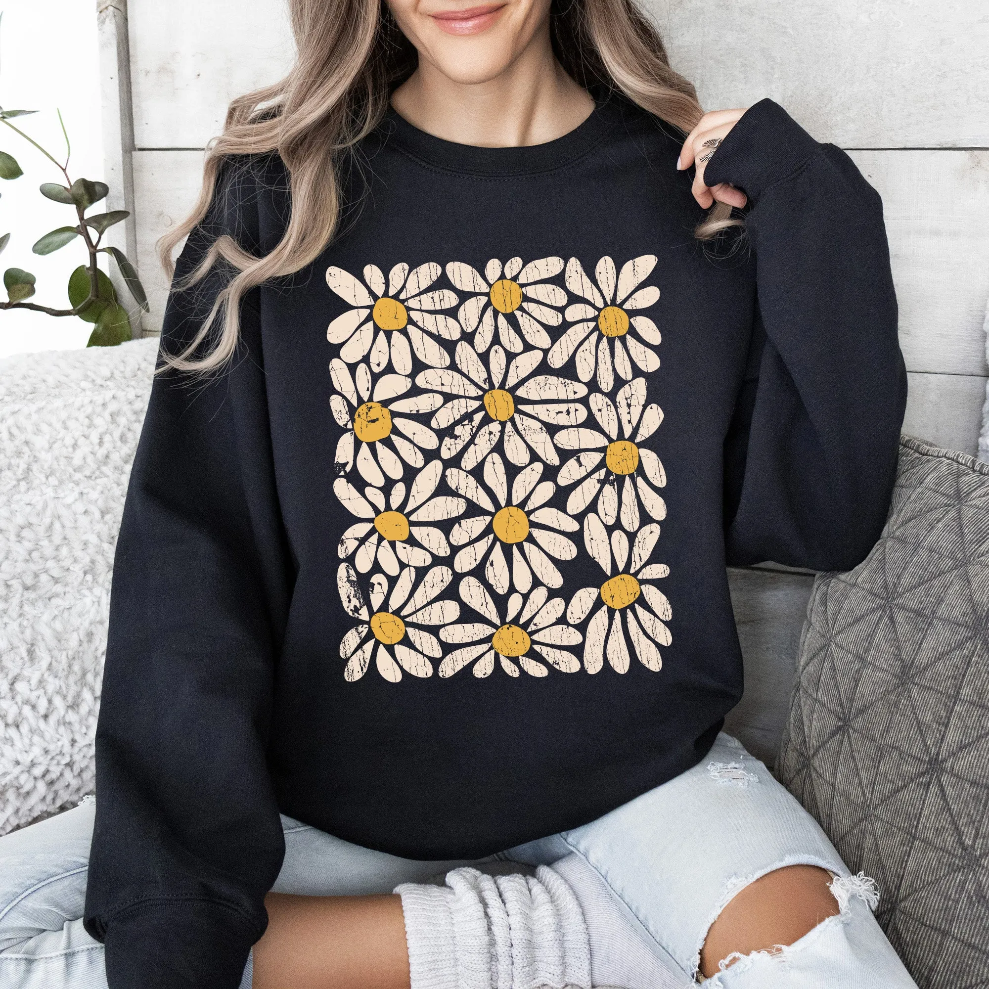 Vintage Daisies Floral Design and Classic Botanical Motifs Collection Sweatshirt sold by Refinery Number One