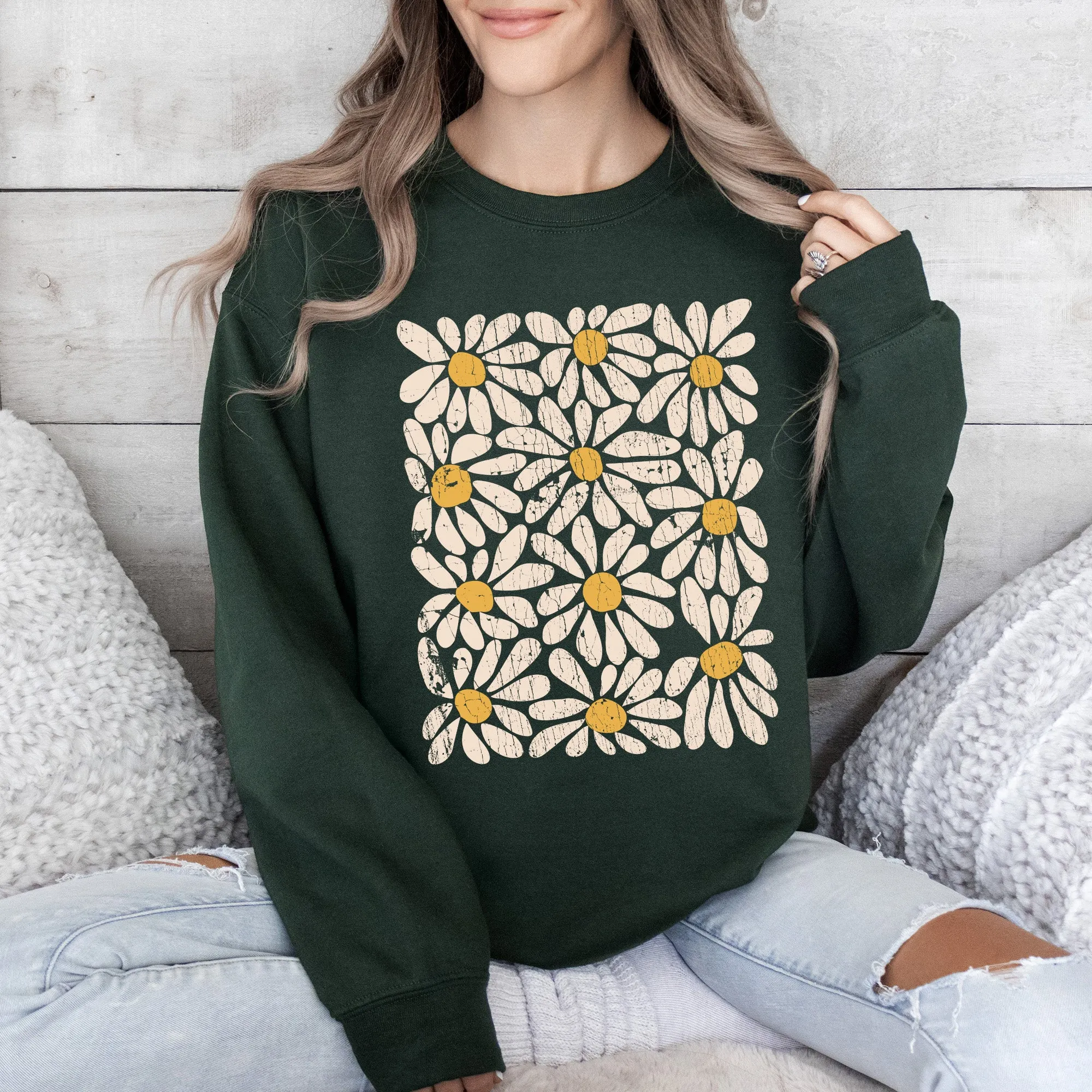 Vintage Daisies Floral Design and Classic Botanical Motifs Collection Sweatshirt sold by Refinery Number One product image thumbnail 2
