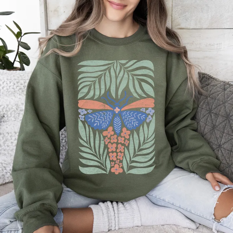 Tropical Butterfly and Palm Design, Boho Print Sweatshirt sold by Refinery Number One