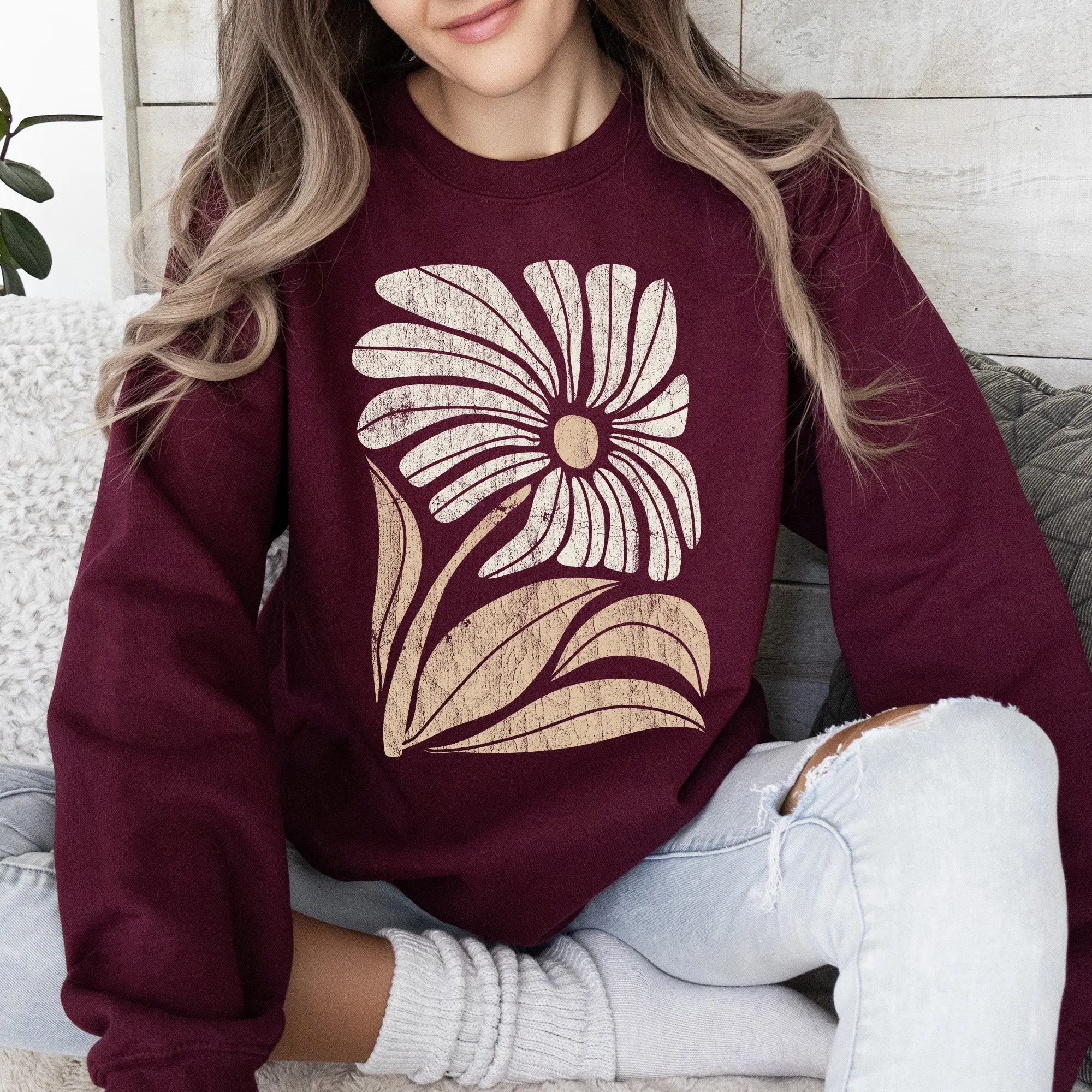 Retro Flower, Bold Floral, Boho Sweatshirt sold by Refinery Number One product image thumbnail 4