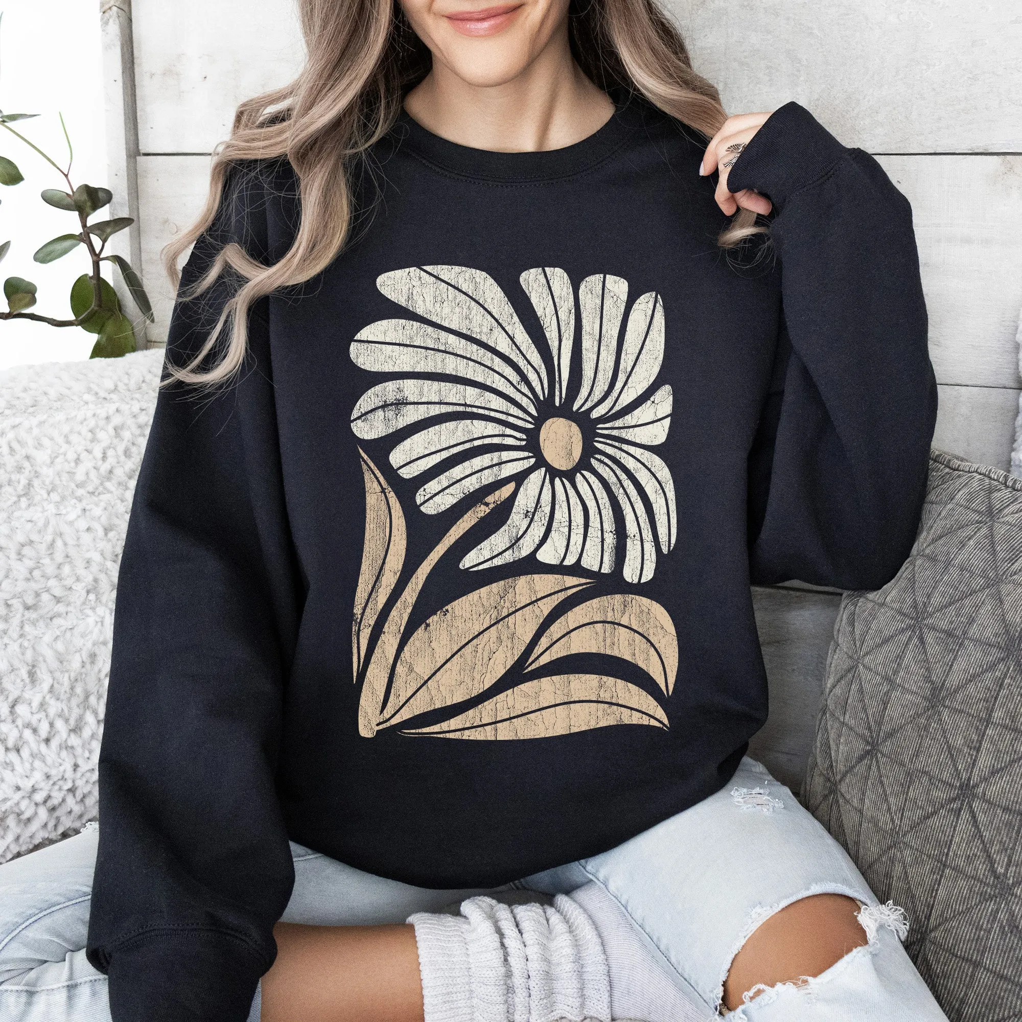 Retro Flower, Bold Floral, Boho Sweatshirt sold by Refinery Number One